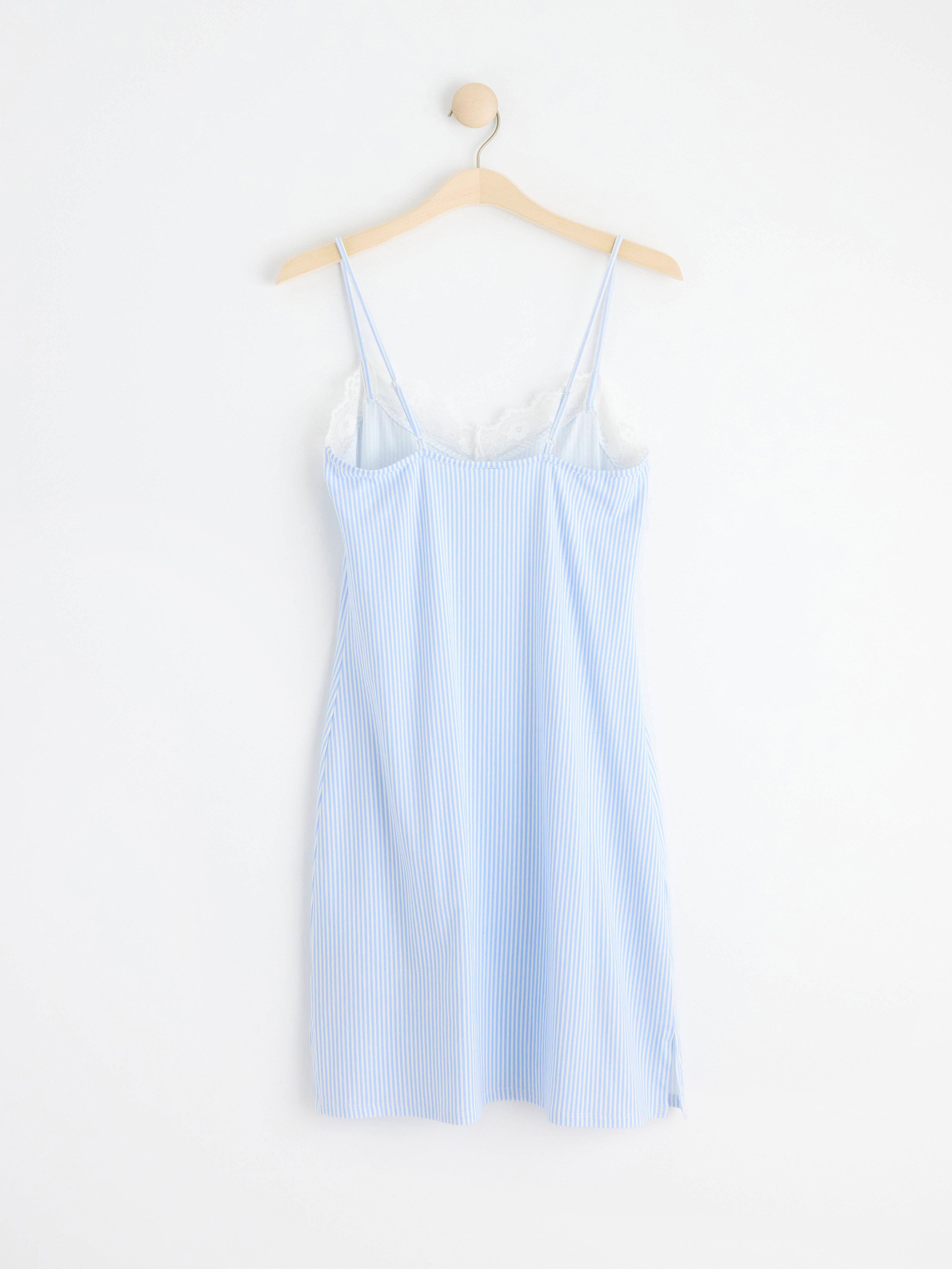 Night slip with lace and stripes Light Blue