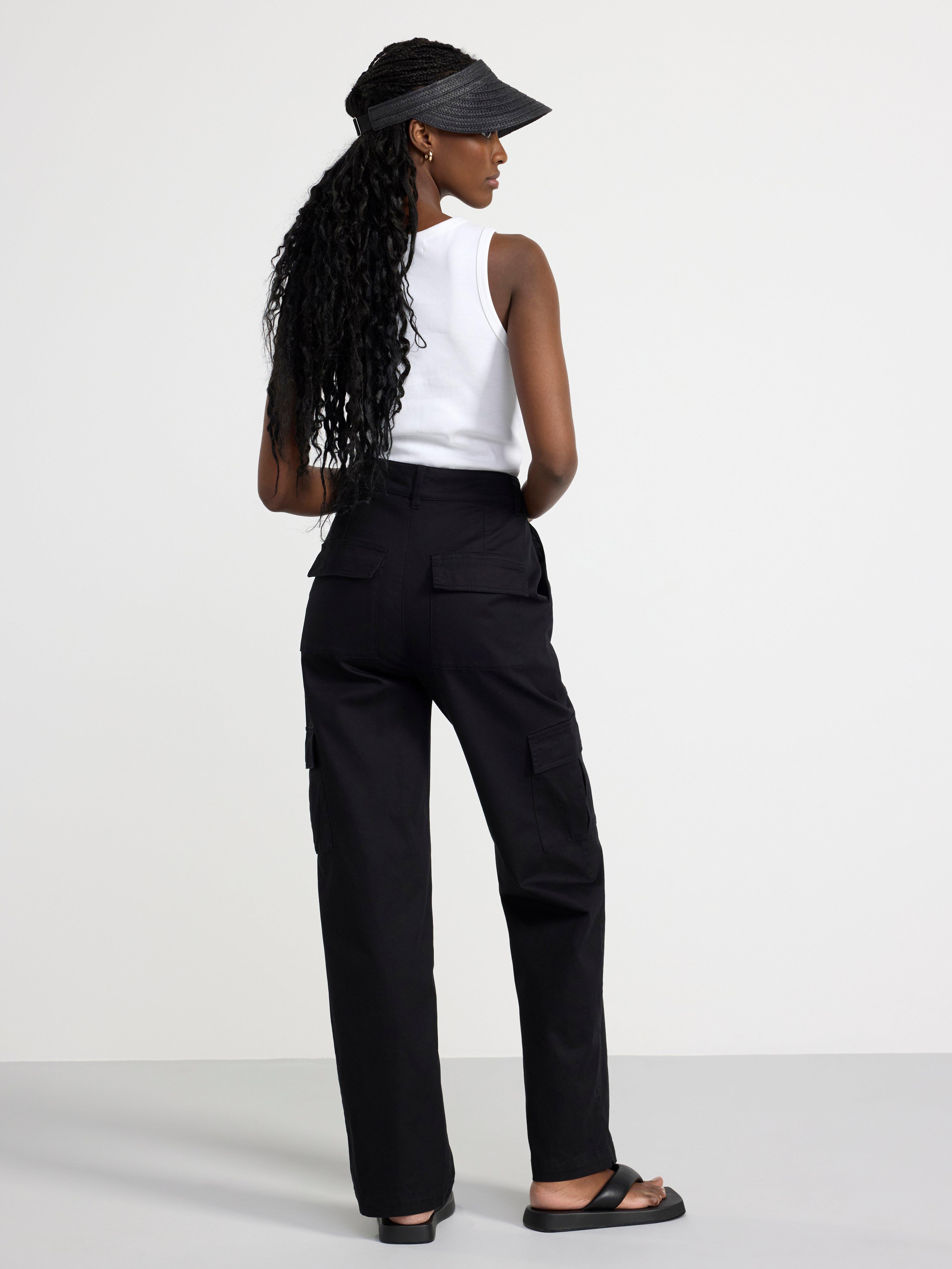 High waist cargo trousers Black