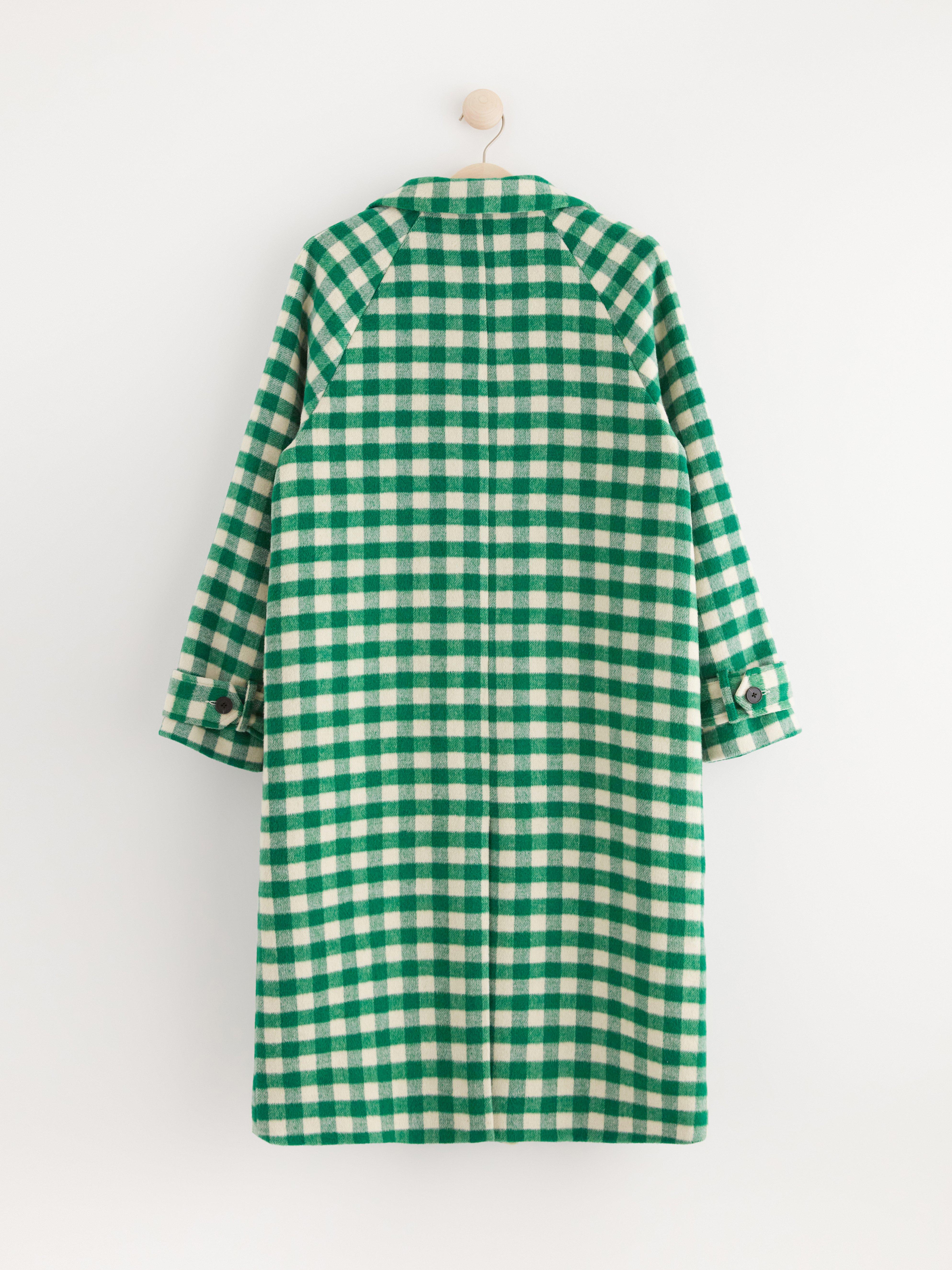 Coat checked double-breasted Green