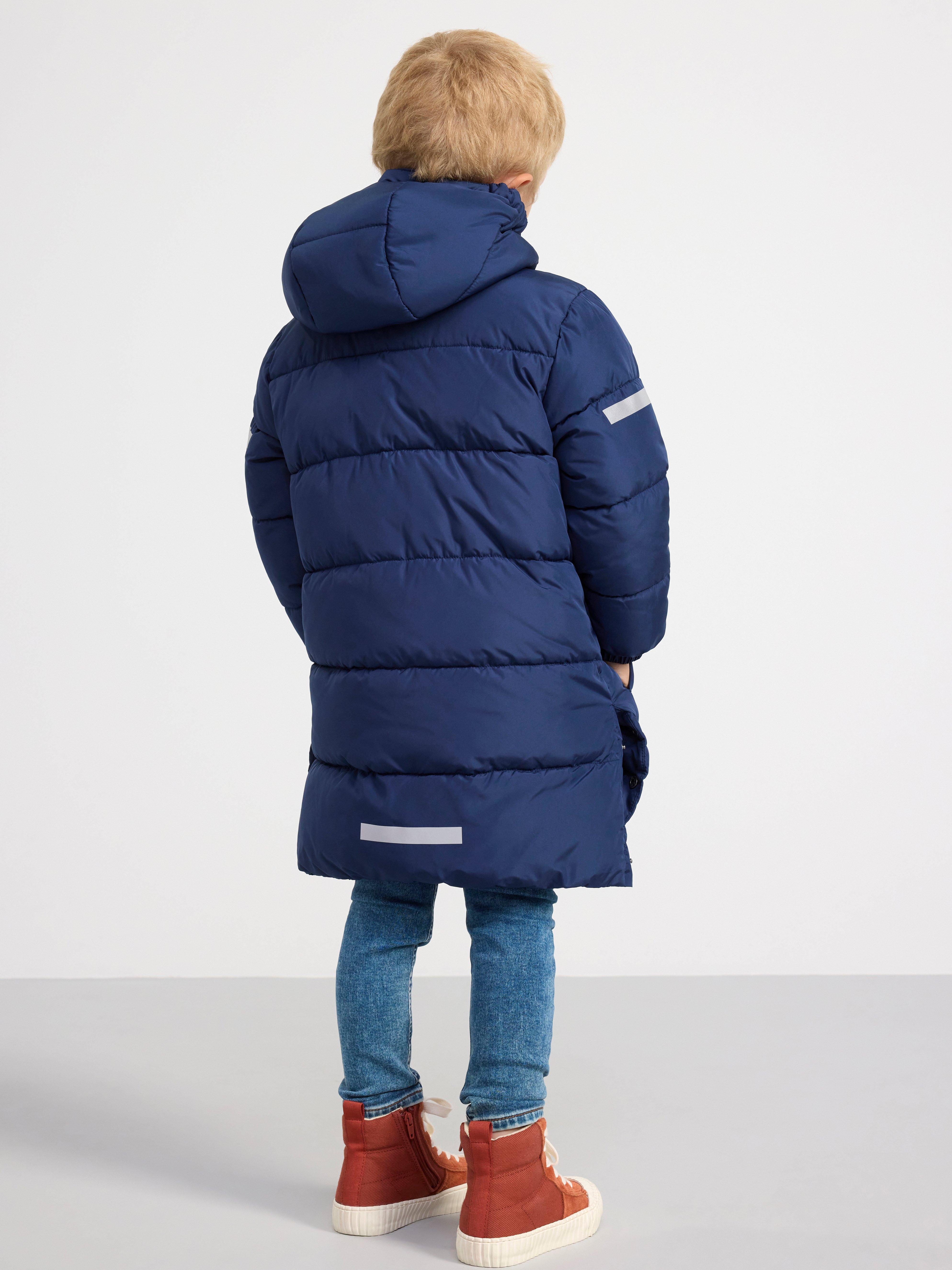 Water repellent long puffer jacket Dark Blue