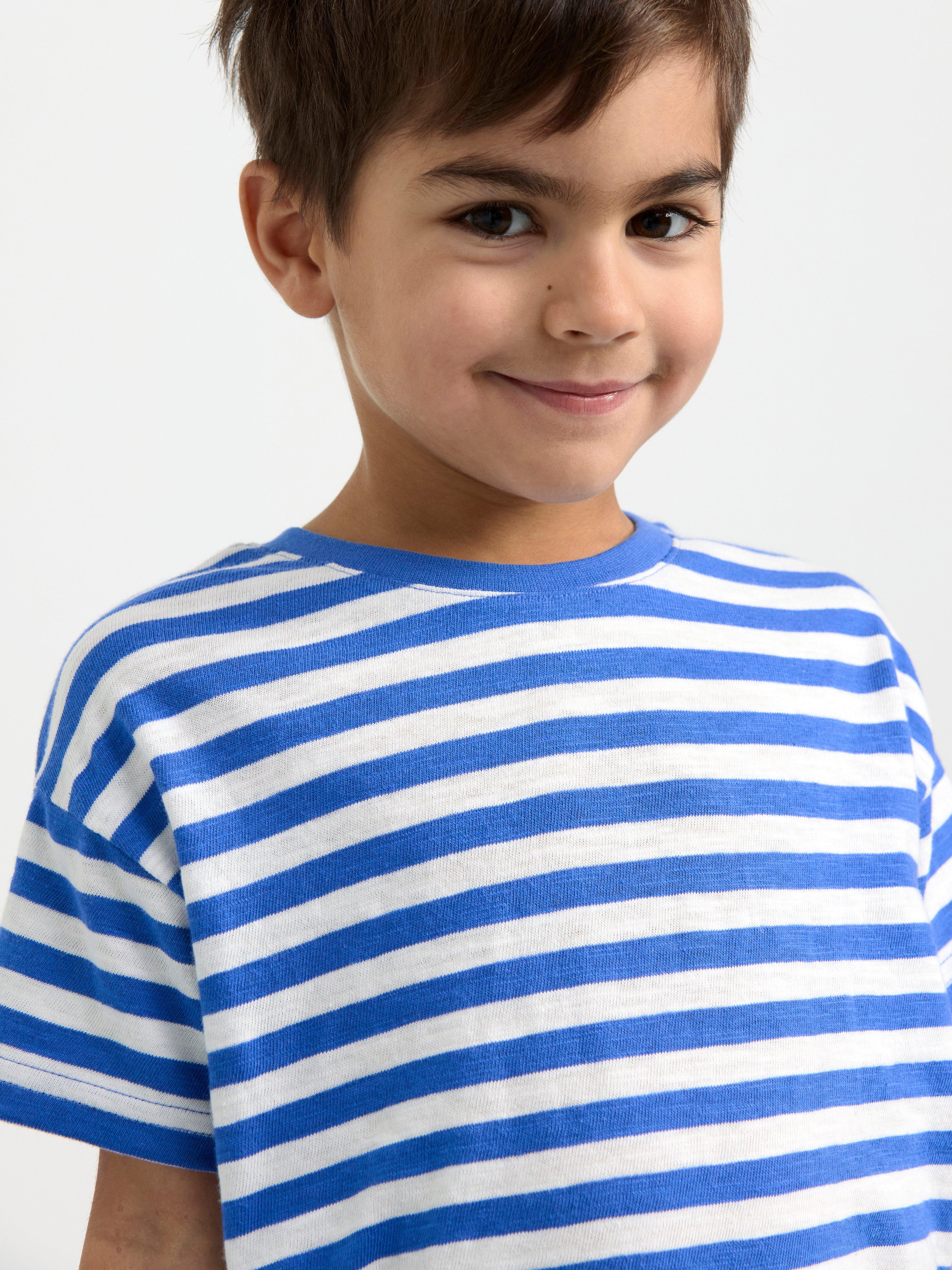 Short sleeve top with stripes Dk blue