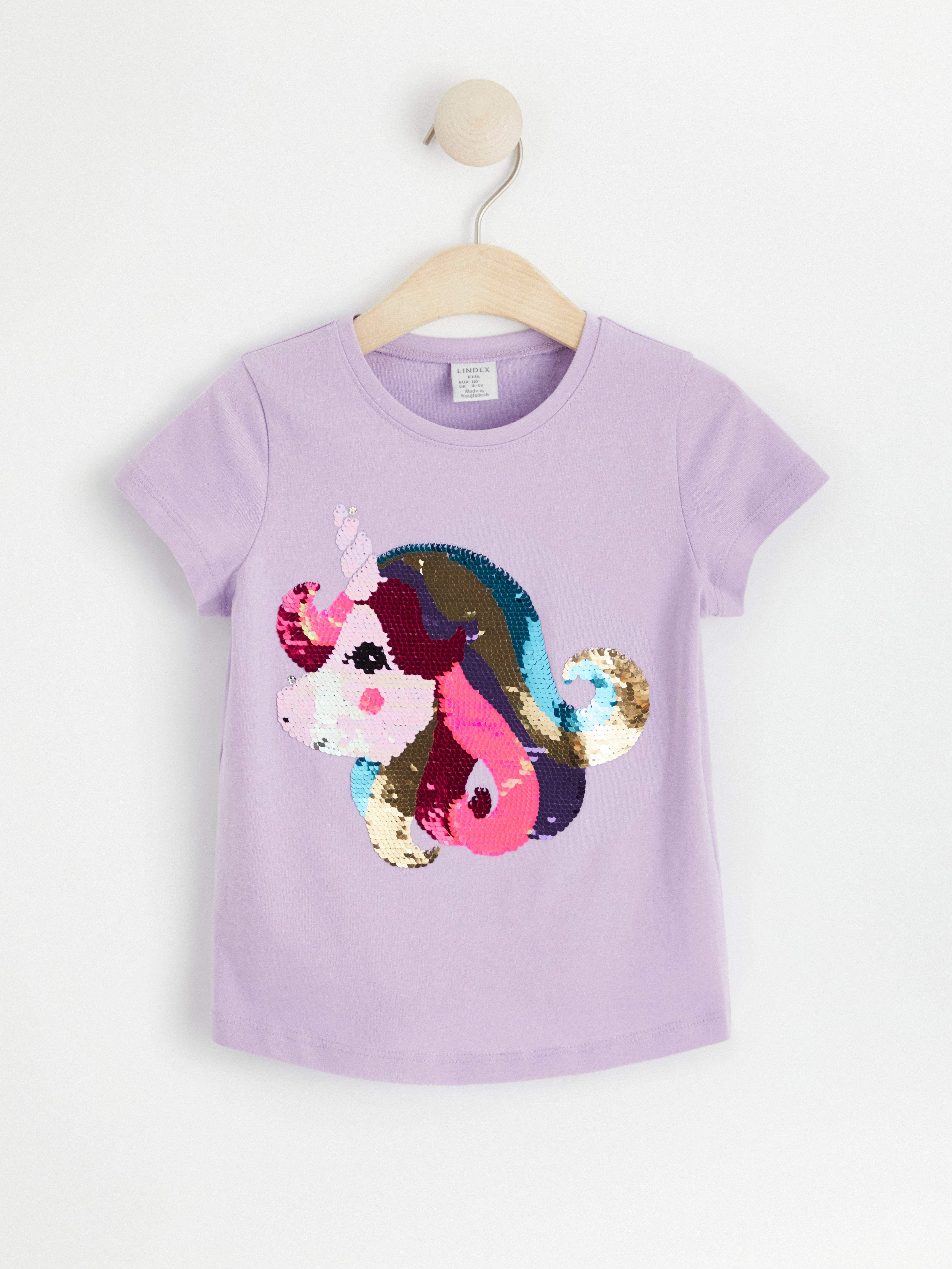 Short sleeve top with reversible sequins Light Lilac