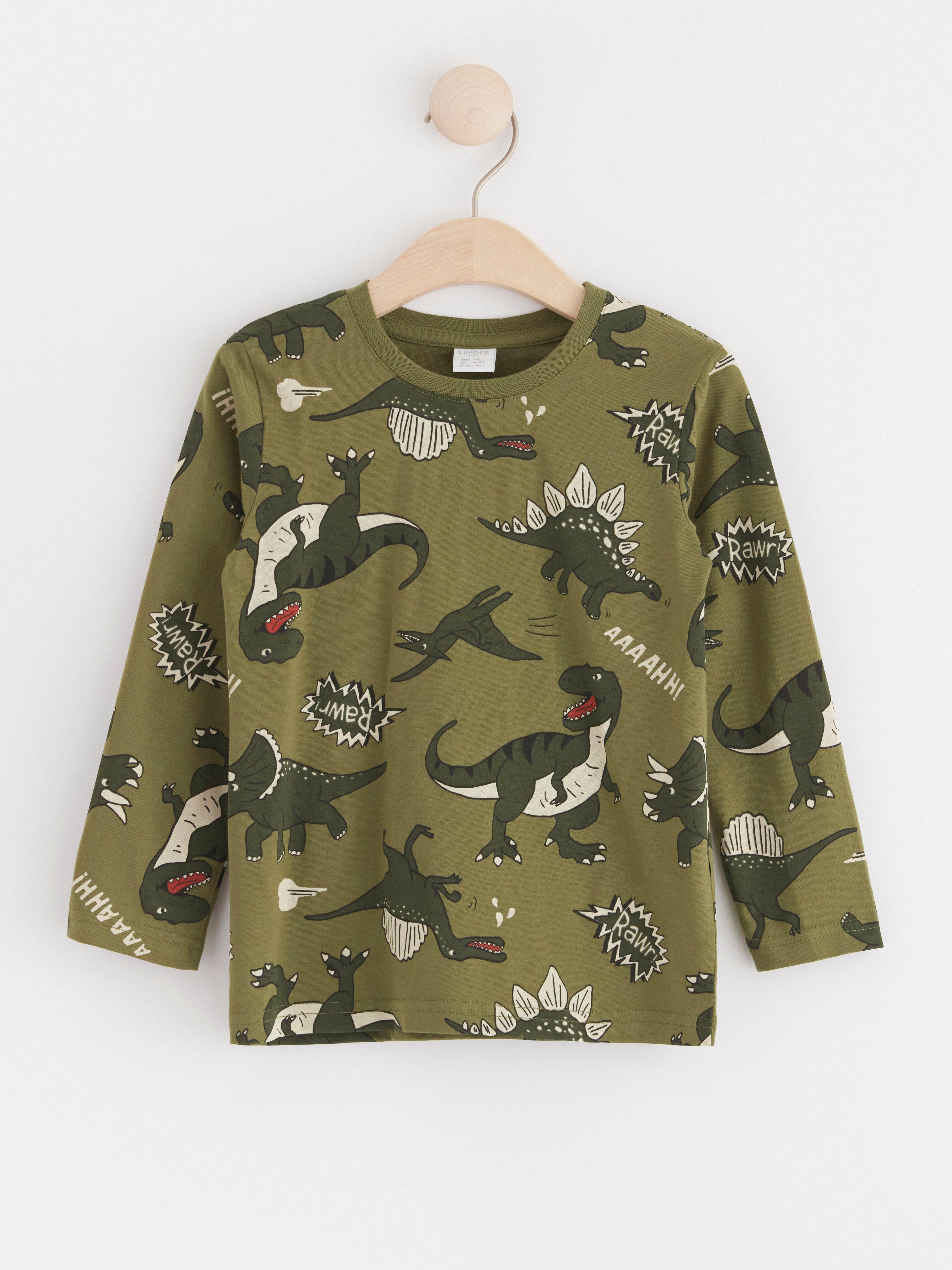 Long sleeve top with dinosaurs Dark Green