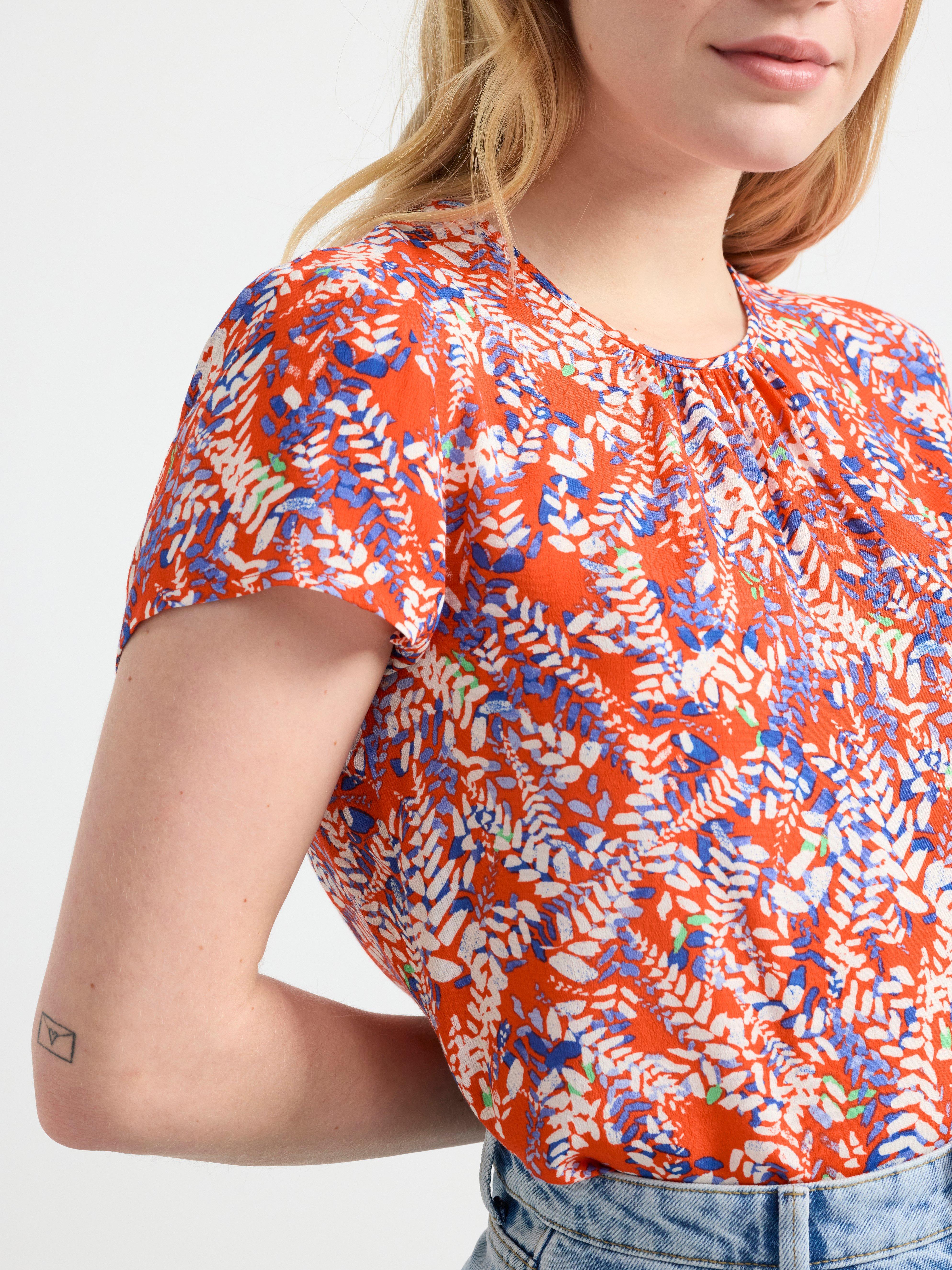 Patterned short sleeve blouse Red