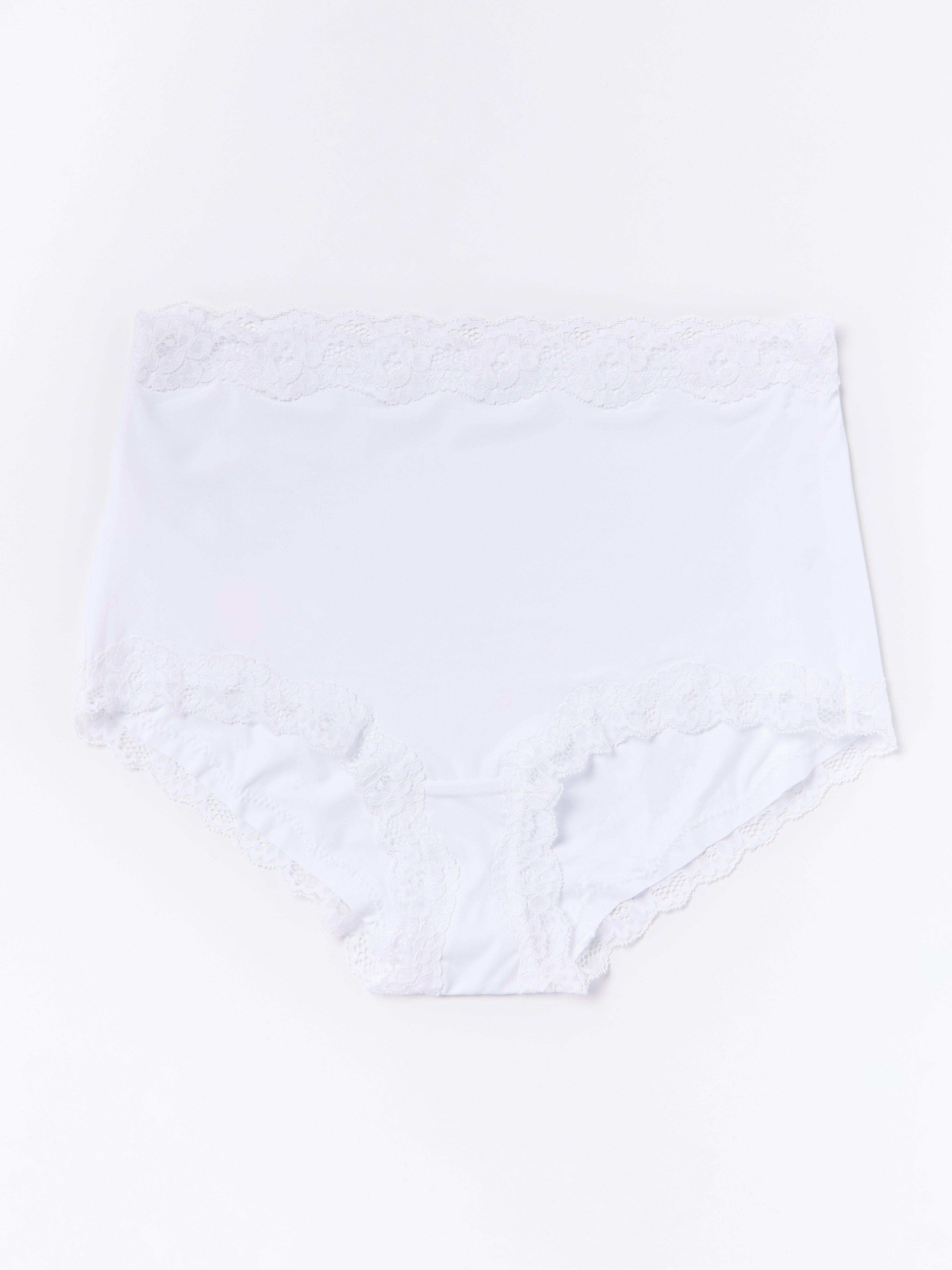 High waist brief with lace trim White
