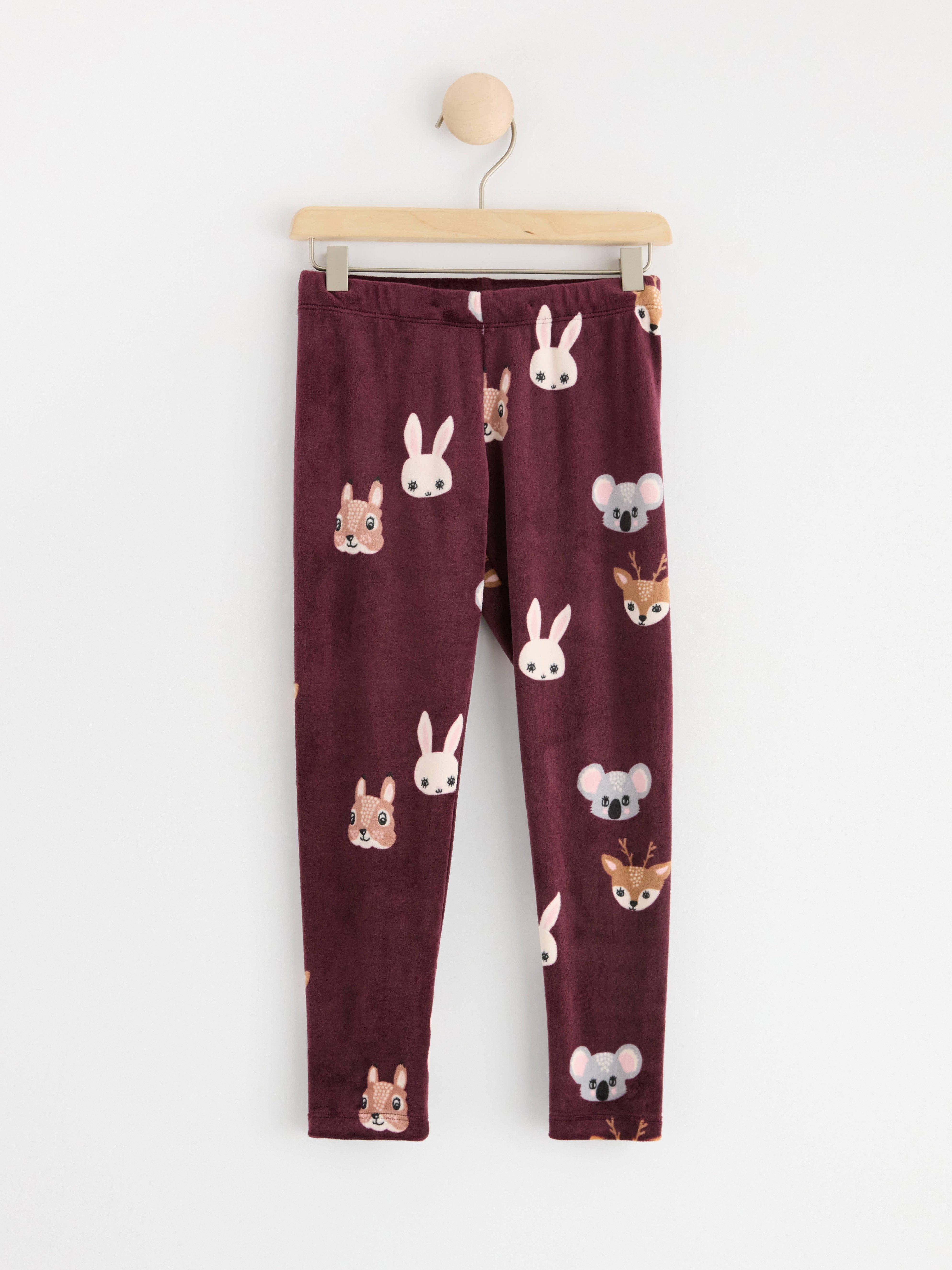 Velour leggings with animals Dark Lilac