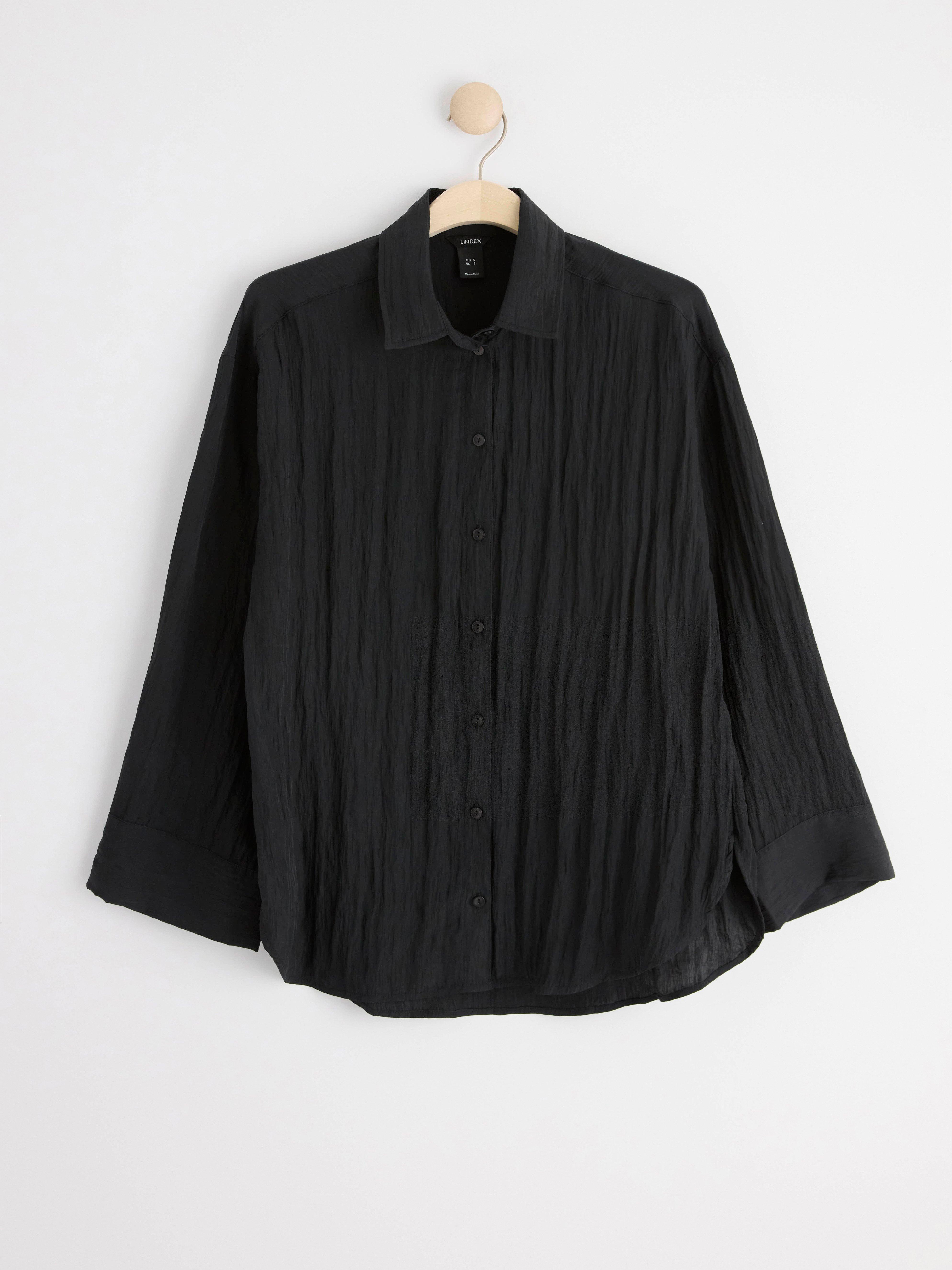 Crinkled long sleeve shirt Black