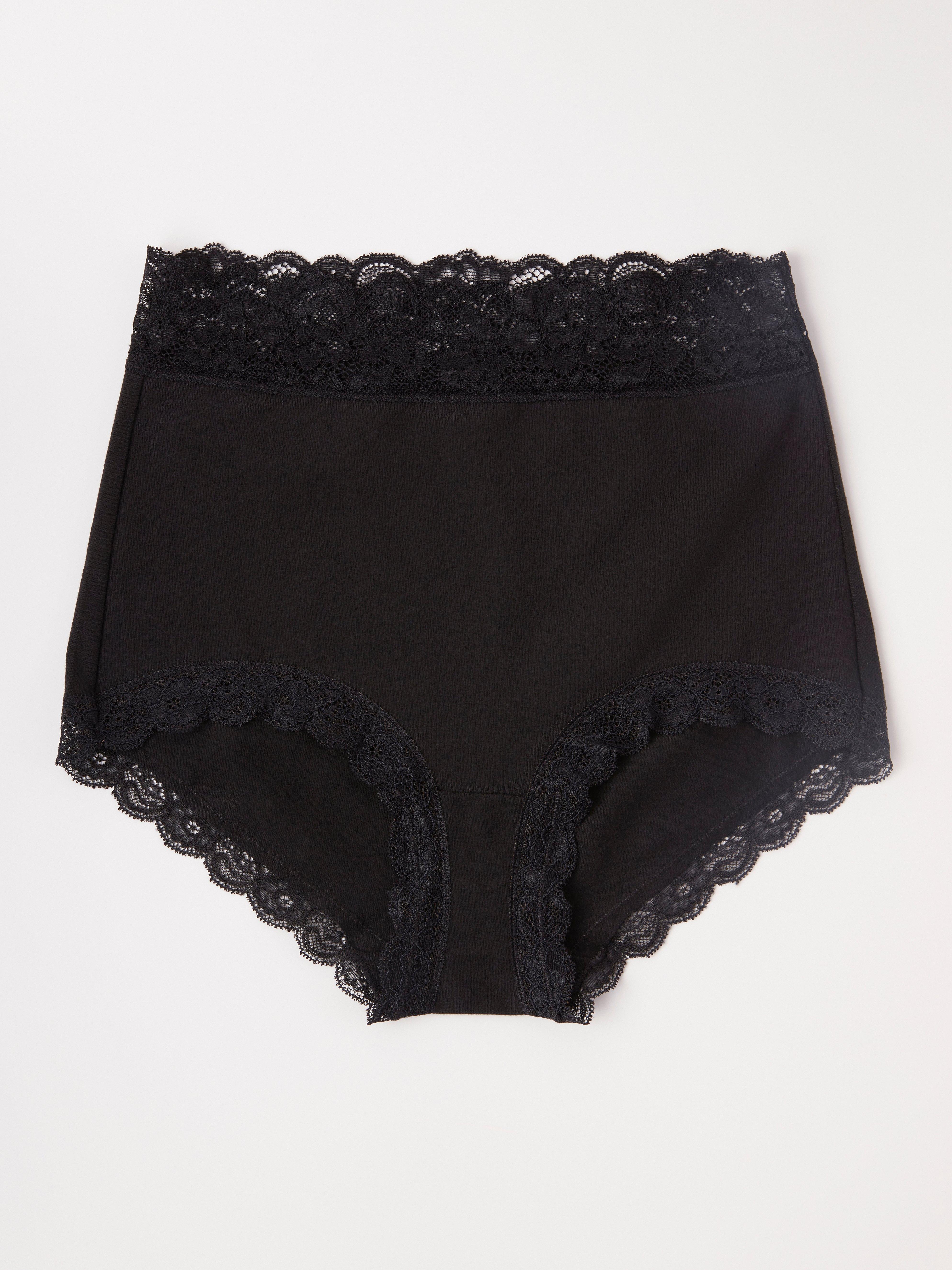 High waist brief with lace trim Black