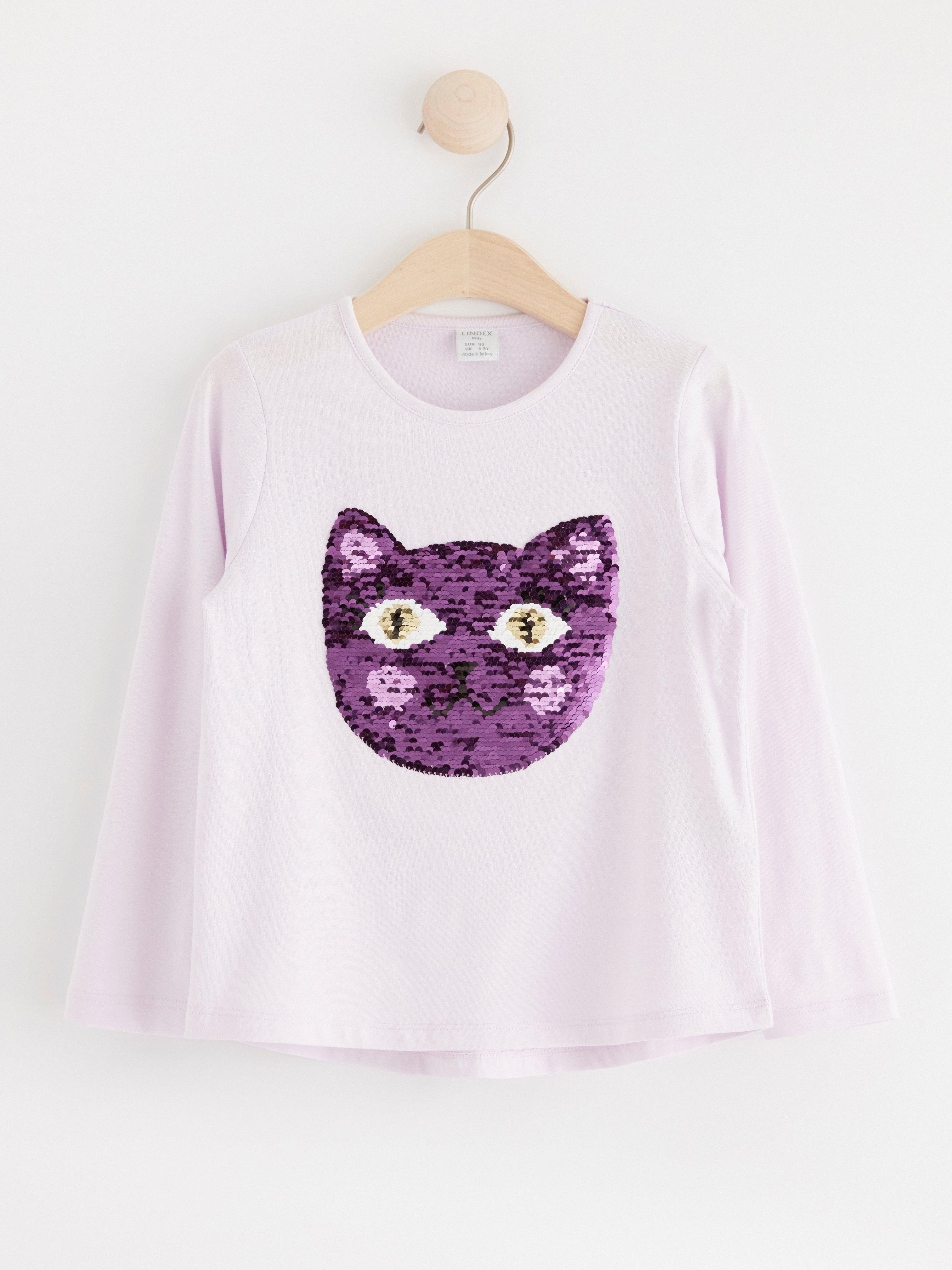 Long sleeve top with reversible sequins Light Lilac