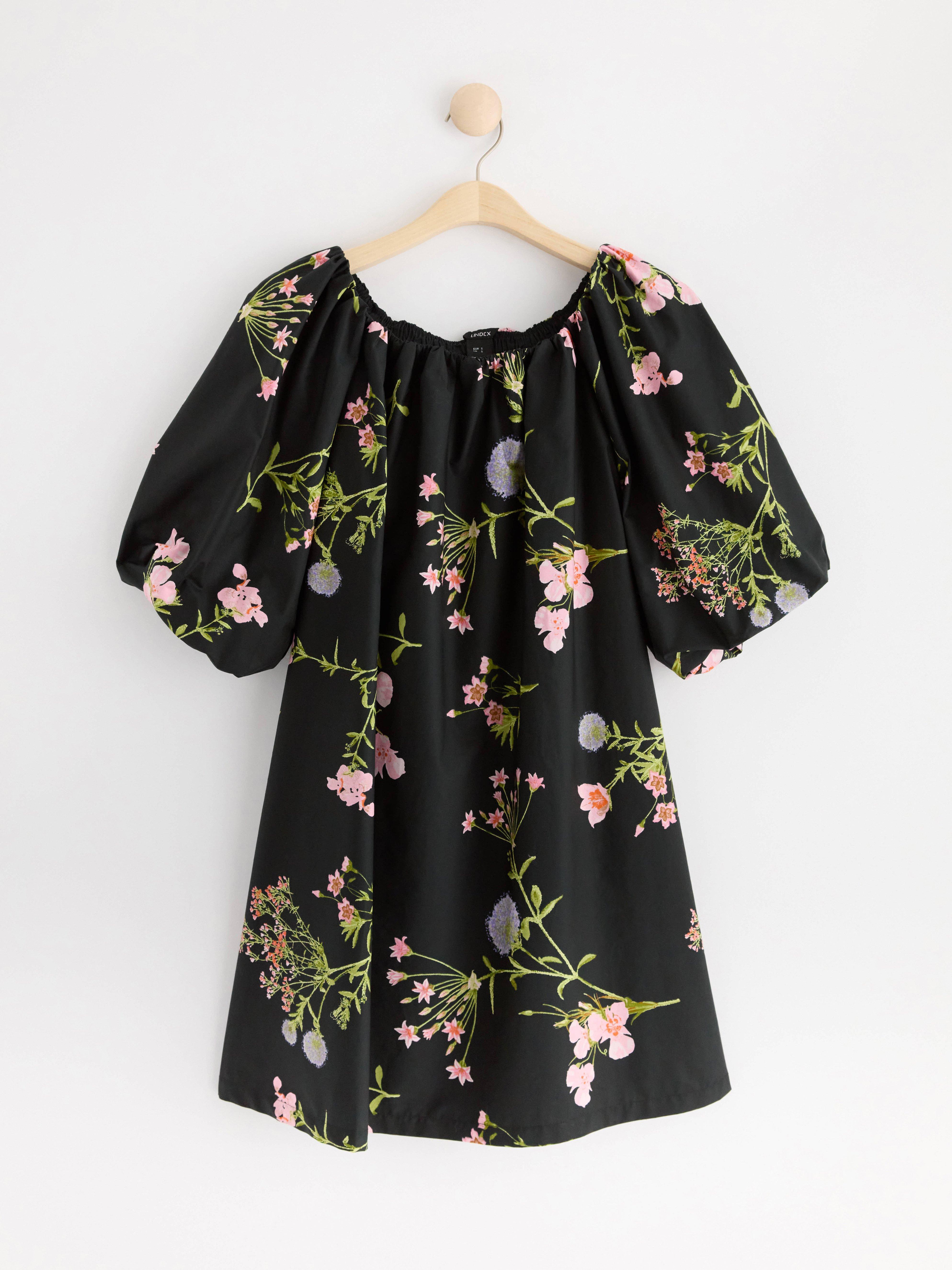 Mini dress with puff sleeves Black