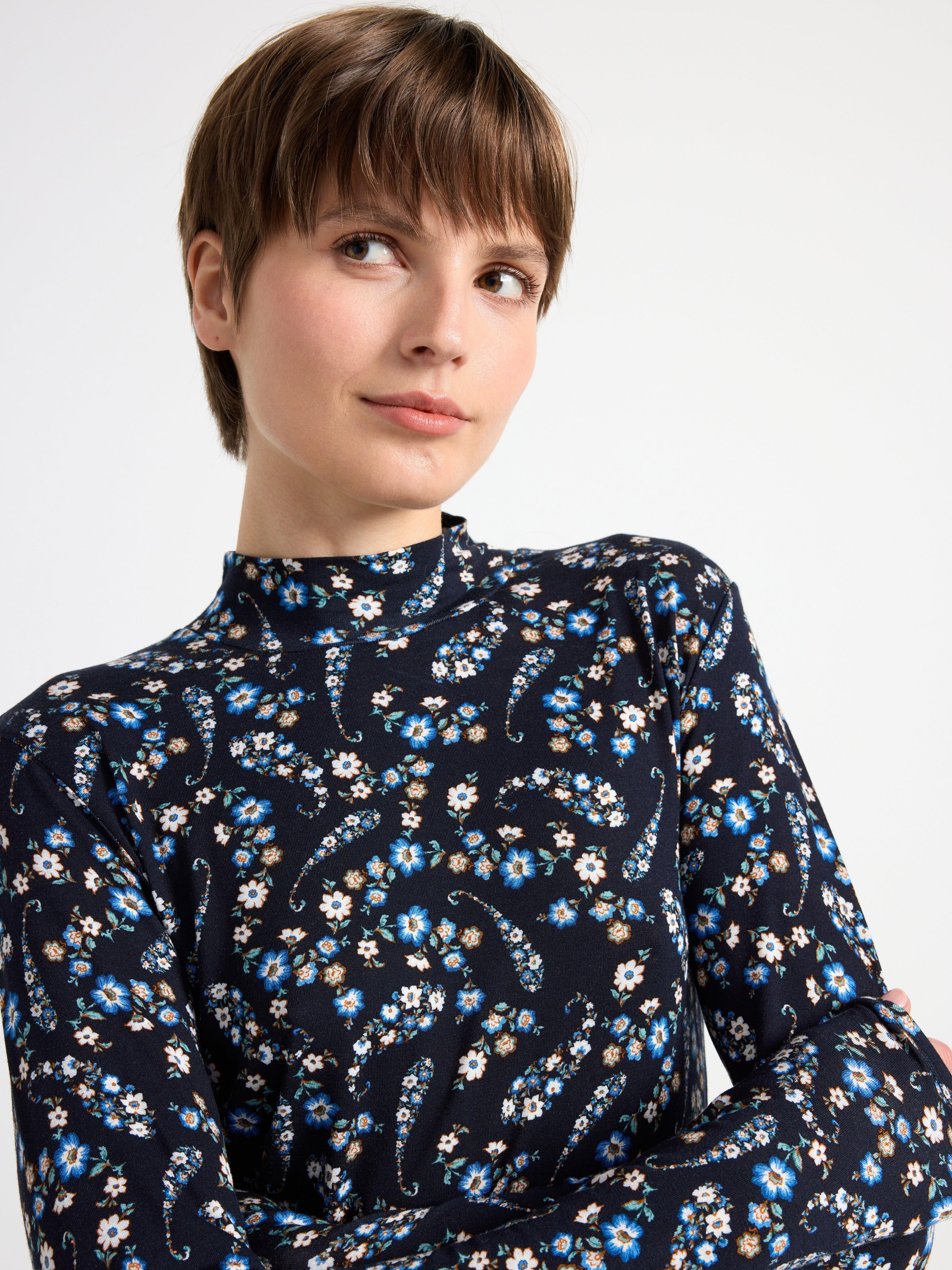 Mock neck top with pattern Dark Blue