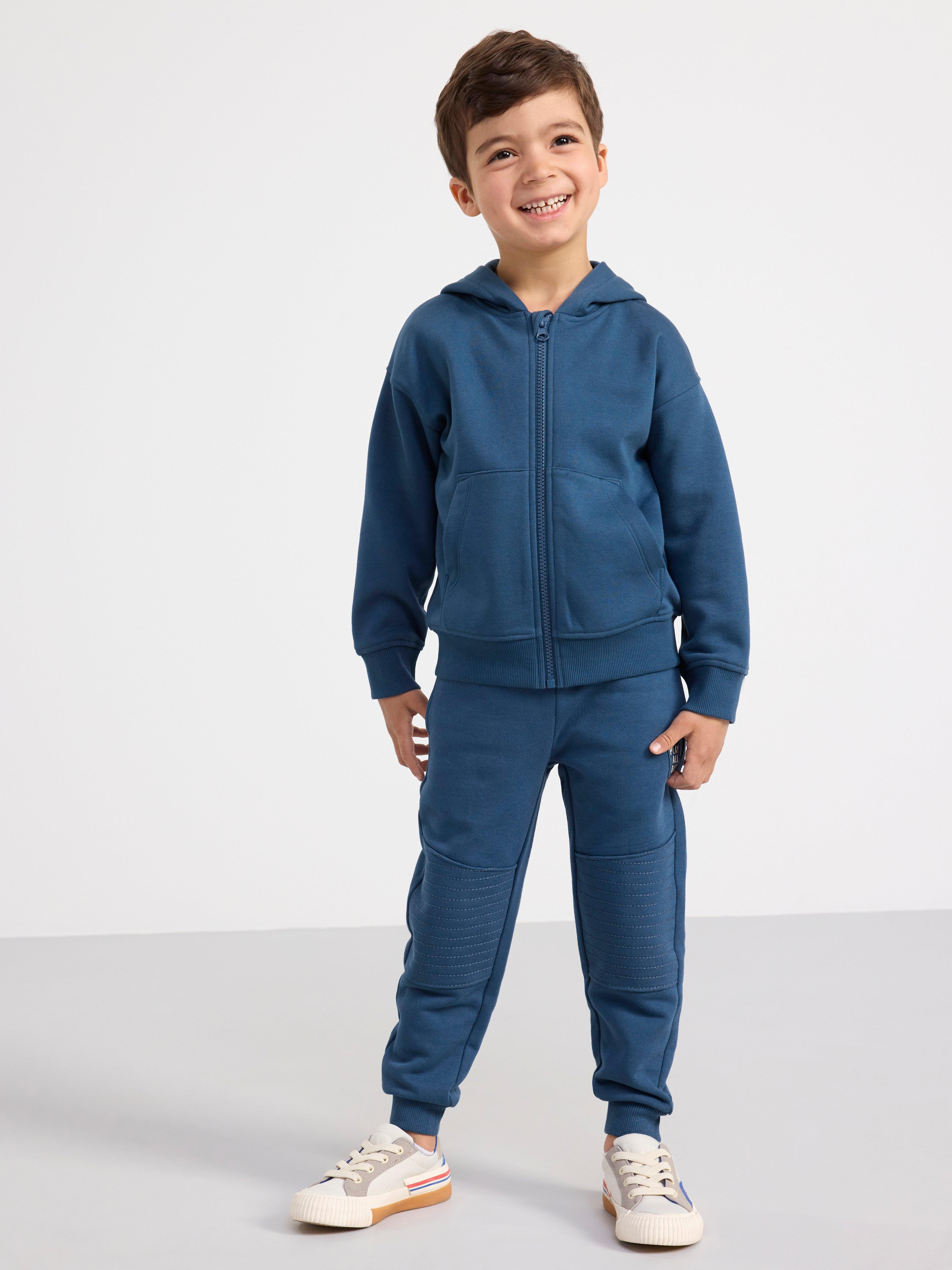 Zipped cotton hoodie with brushed inside Dark Dusty Blue