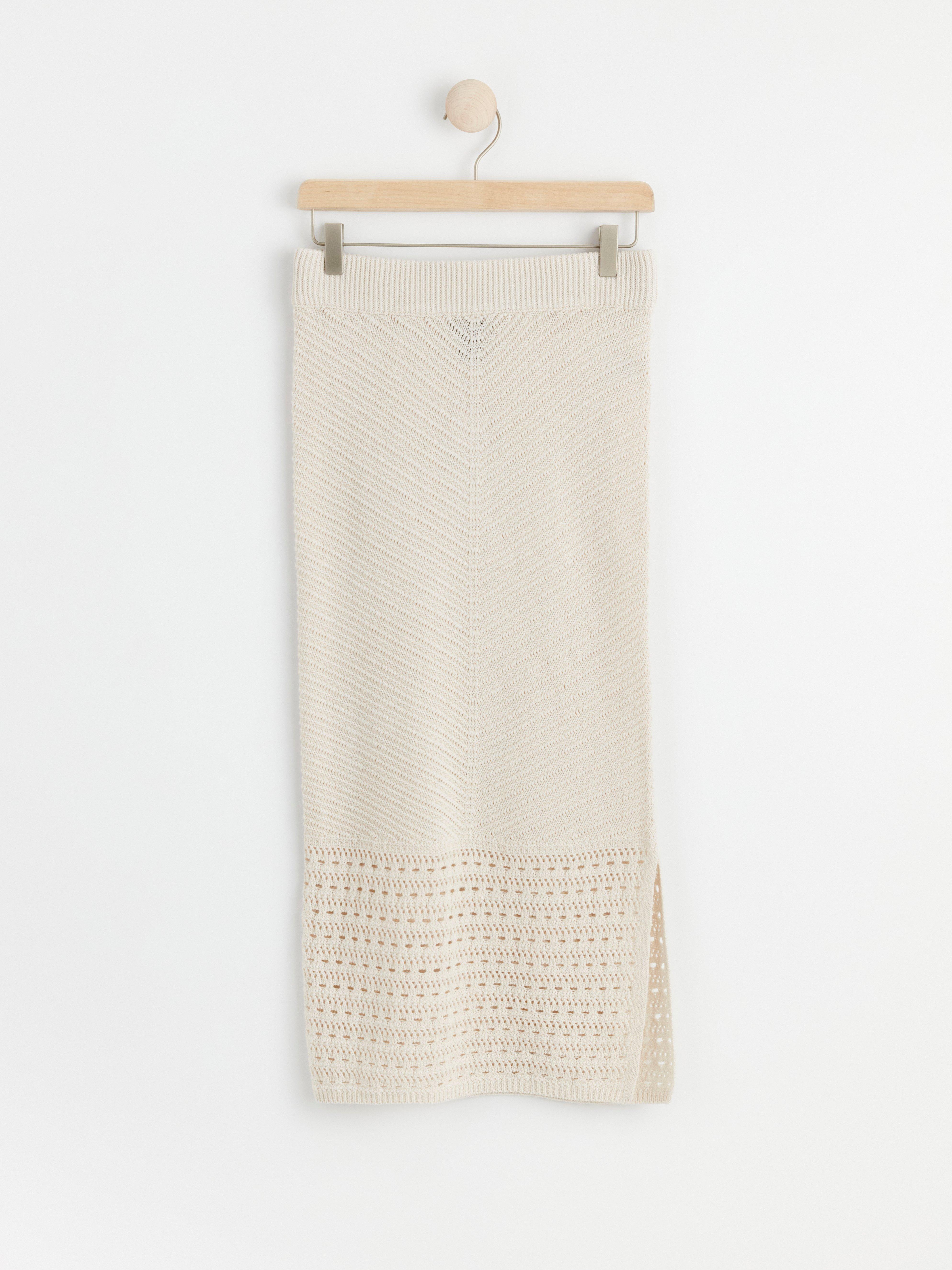 Knitted linen blend midi skirt Light White