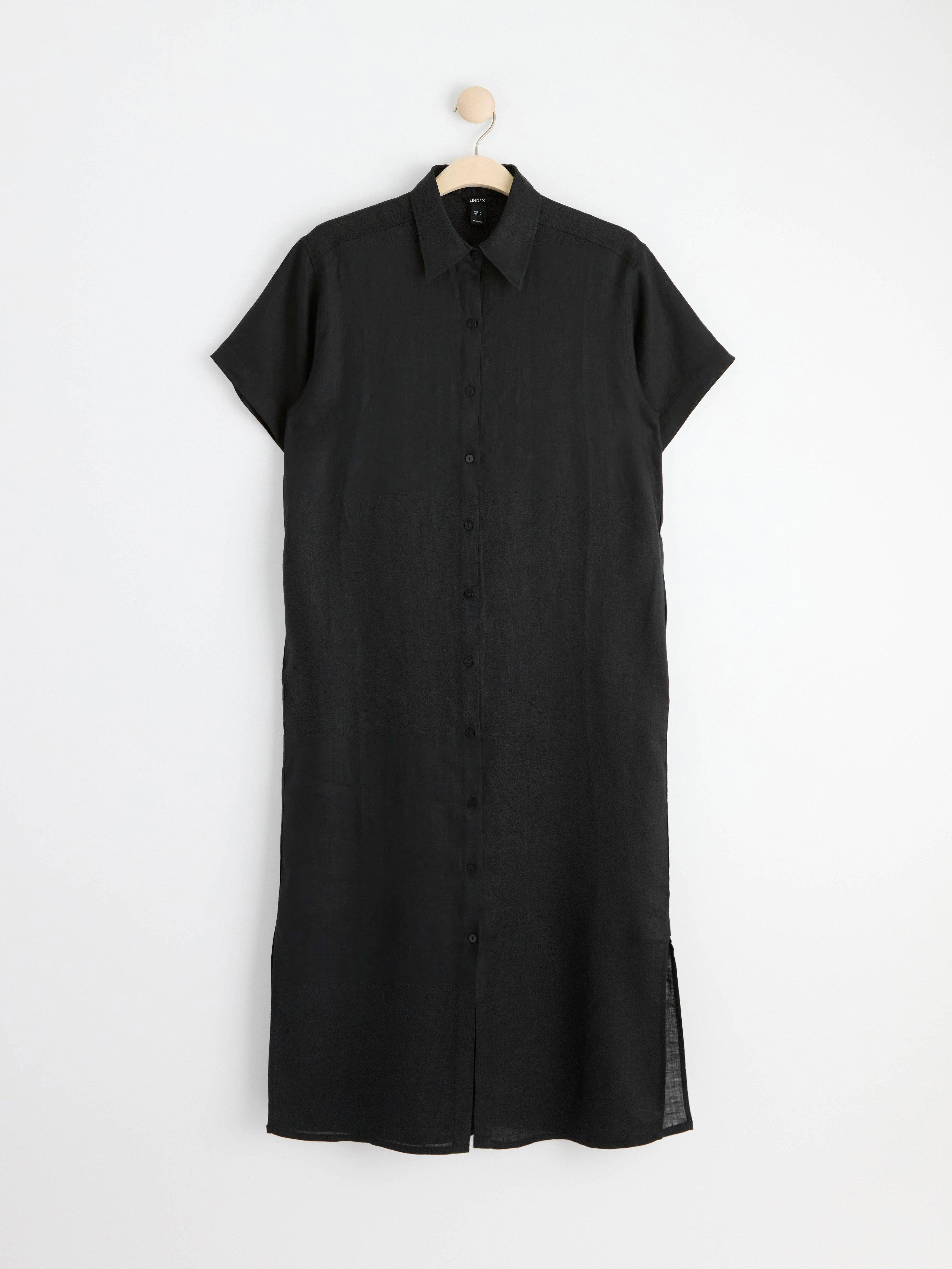 Linen shirt dress Black