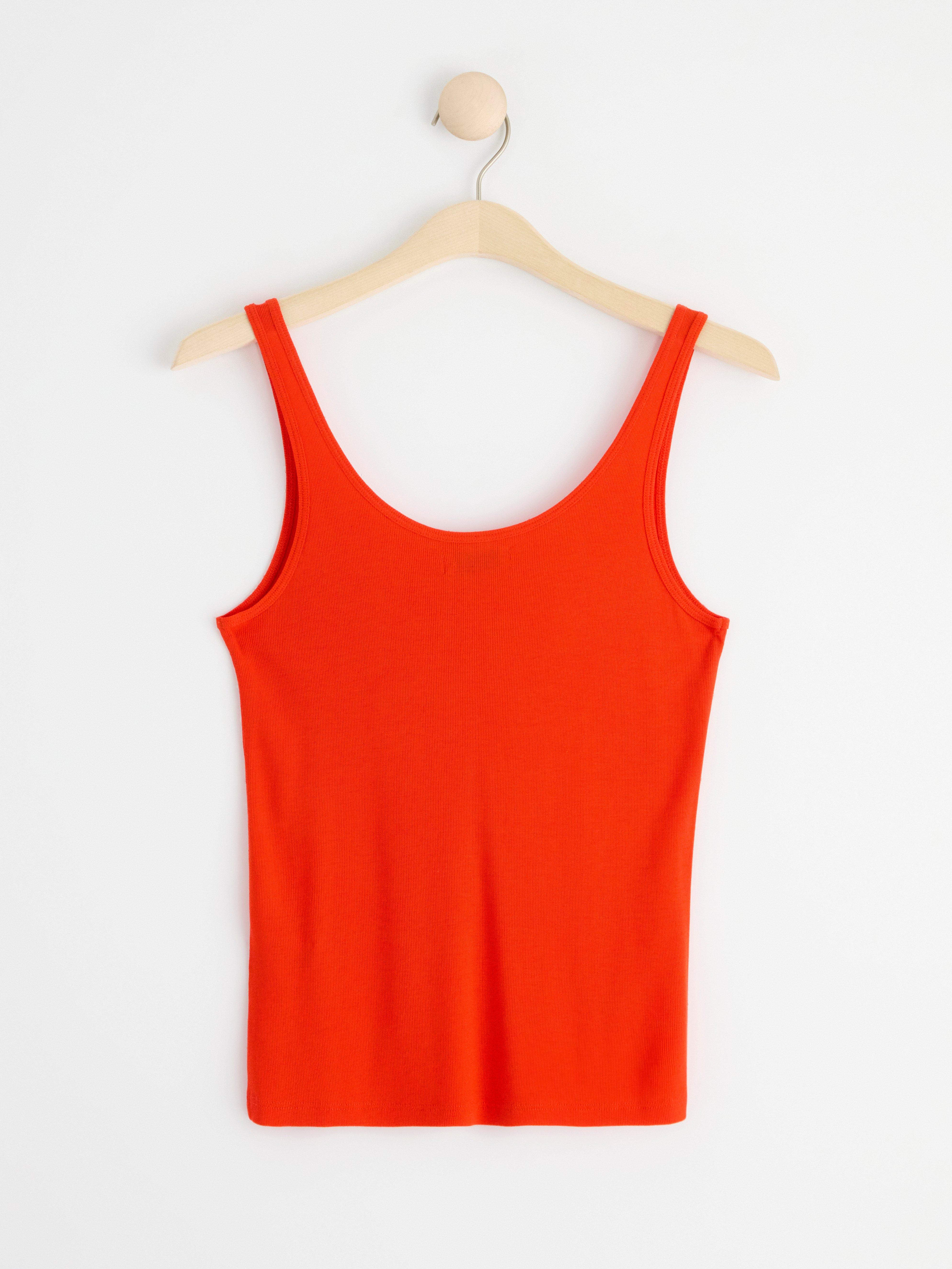 Ribbed tank top with button placket Red