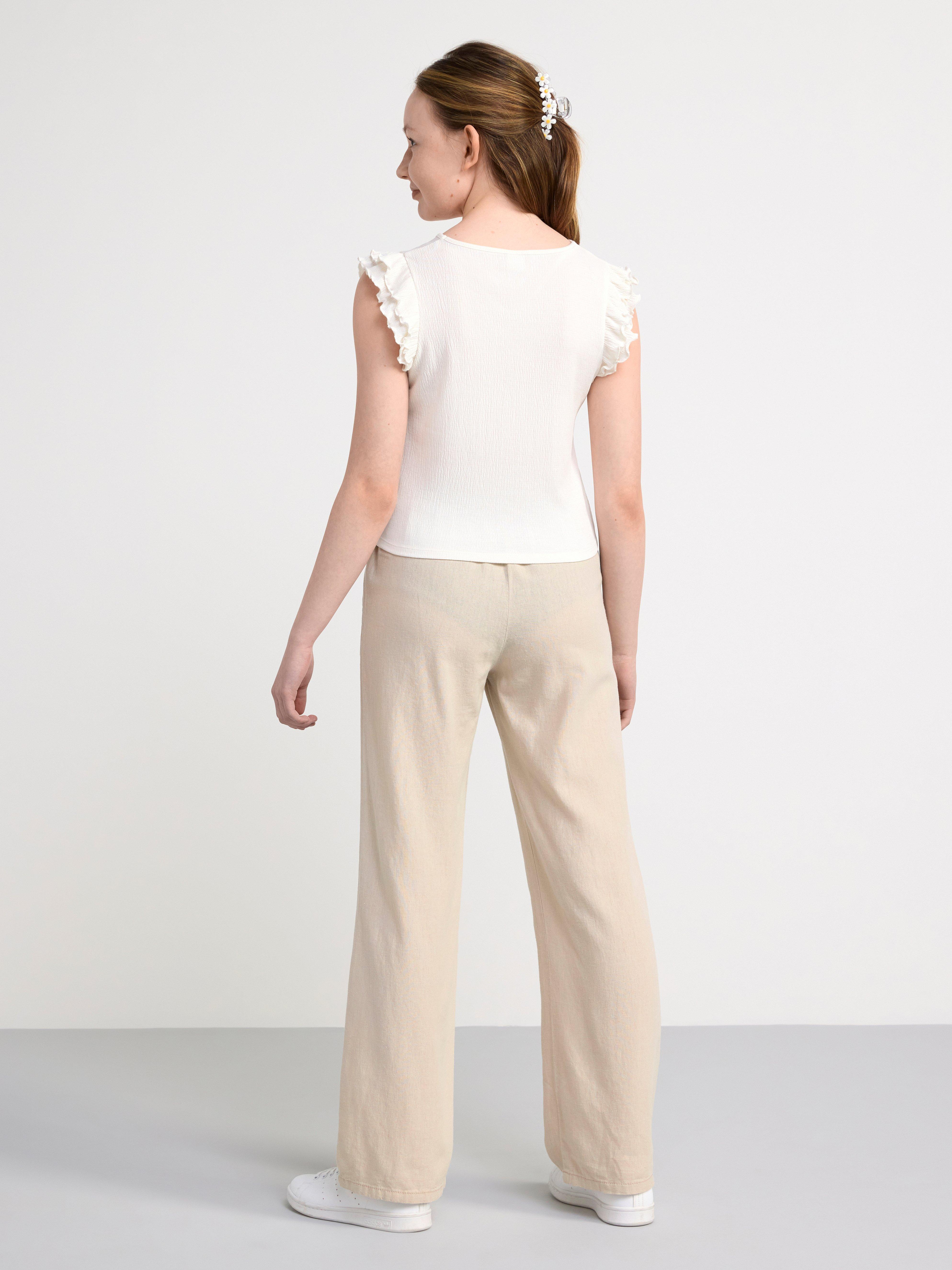 Cropped top with frill sleeves Off White