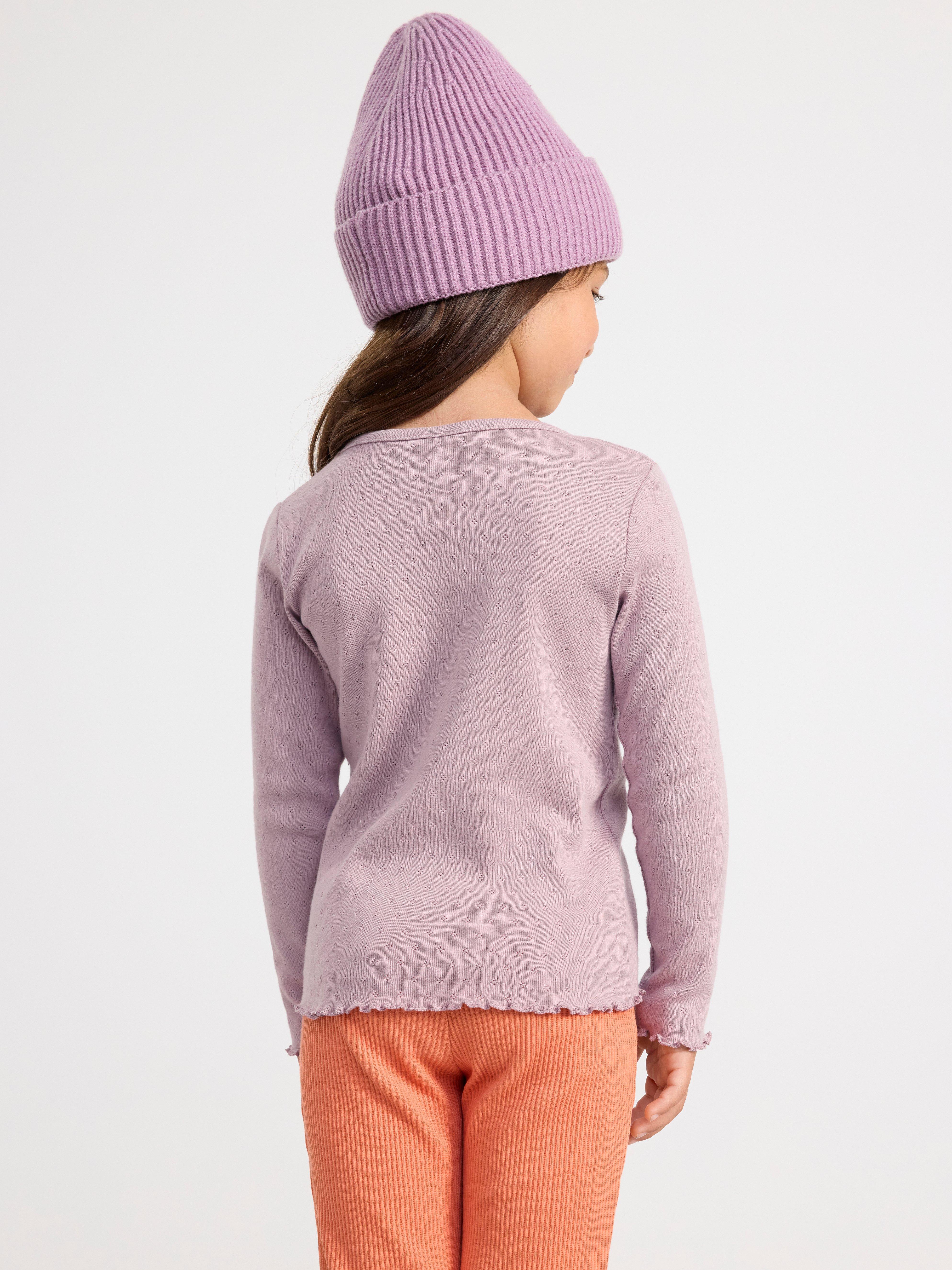 Top in pointelle with frills Light Dusty Lilac