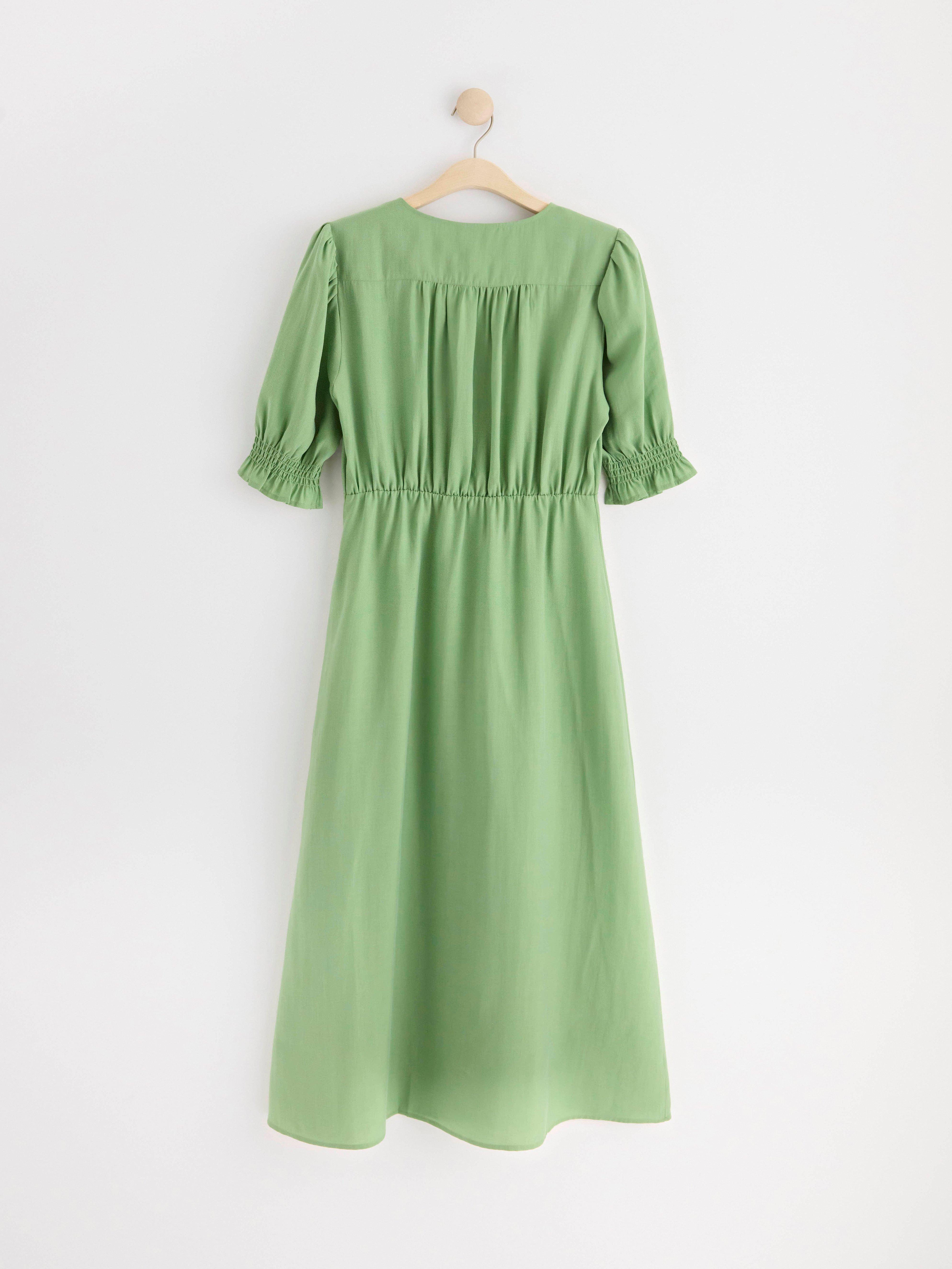 Puff sleeve midi dress Dusty Green