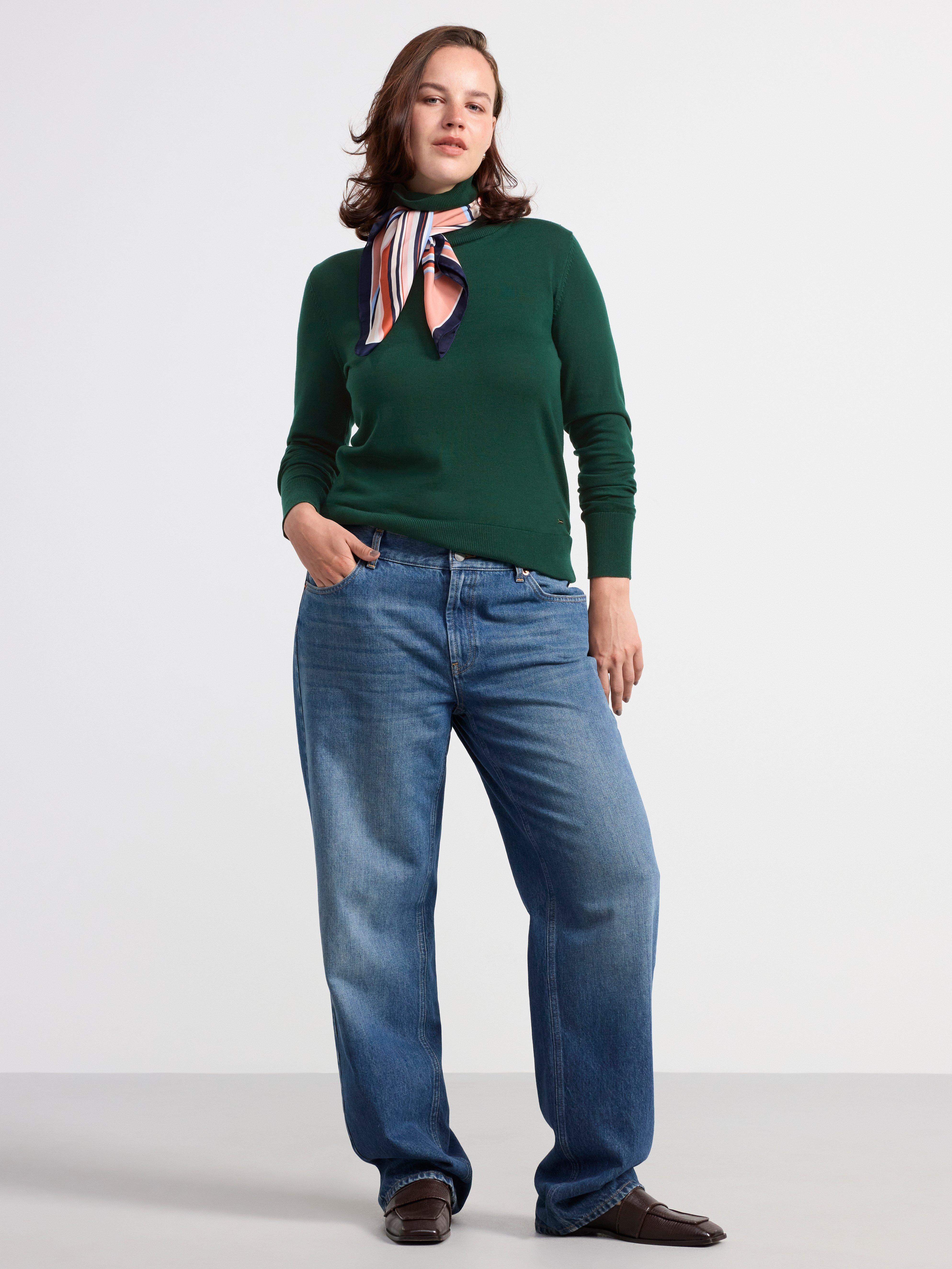 Fine-knit roll neck top Dark Green