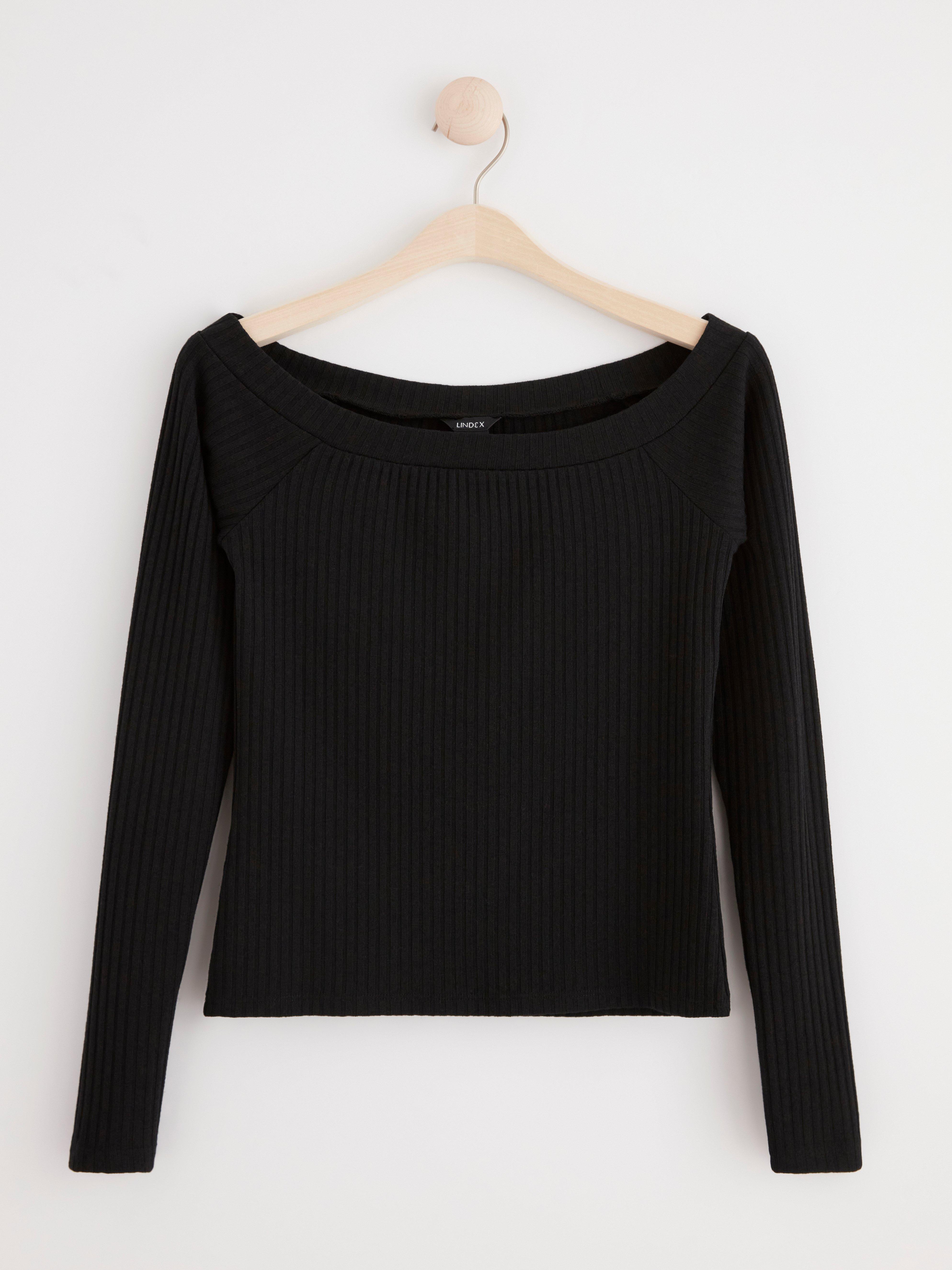 Fitted boat neck top Black