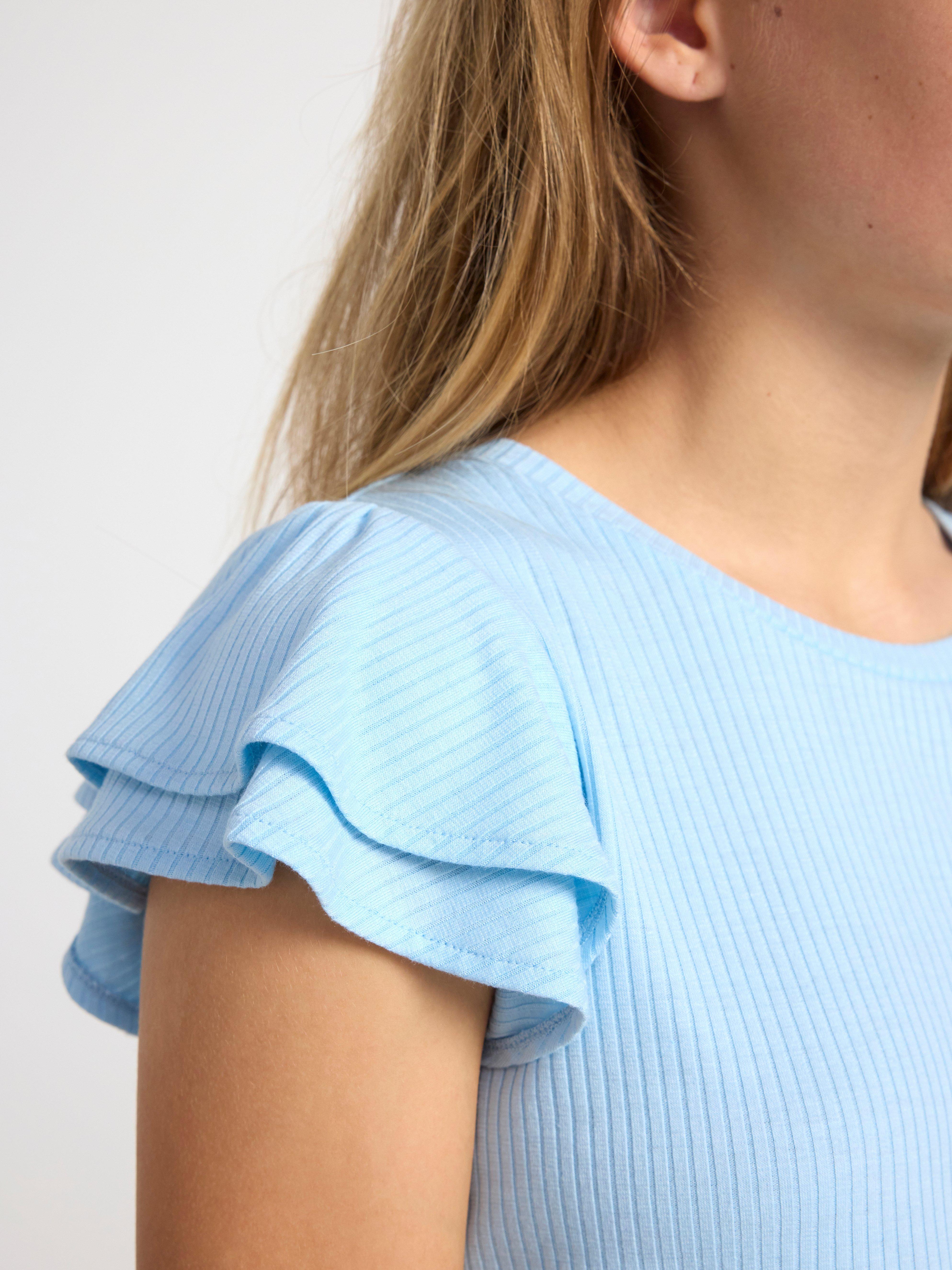 Short sleeve top with flounce Light Blue