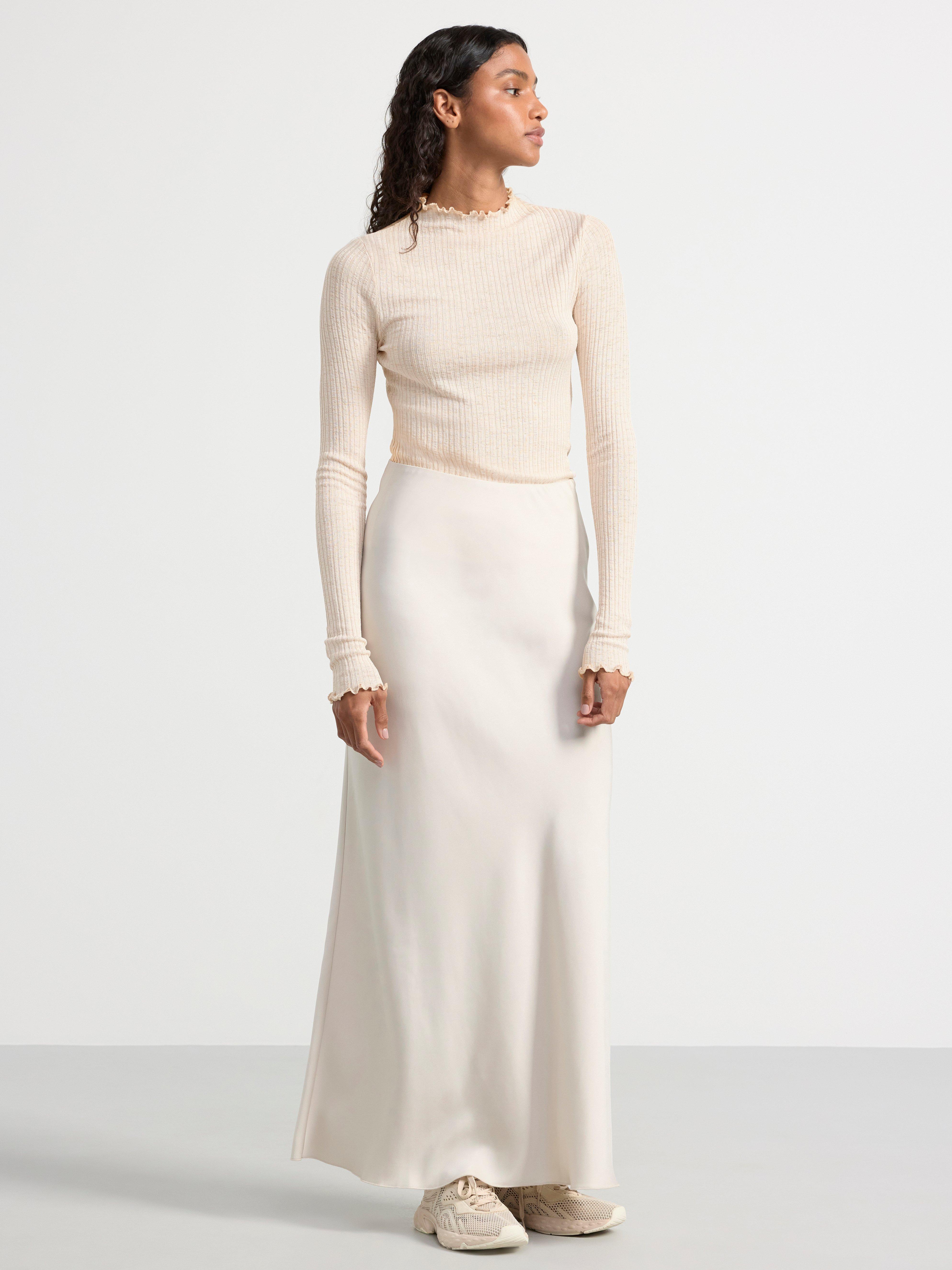 Ribbed top with frills Light Beige