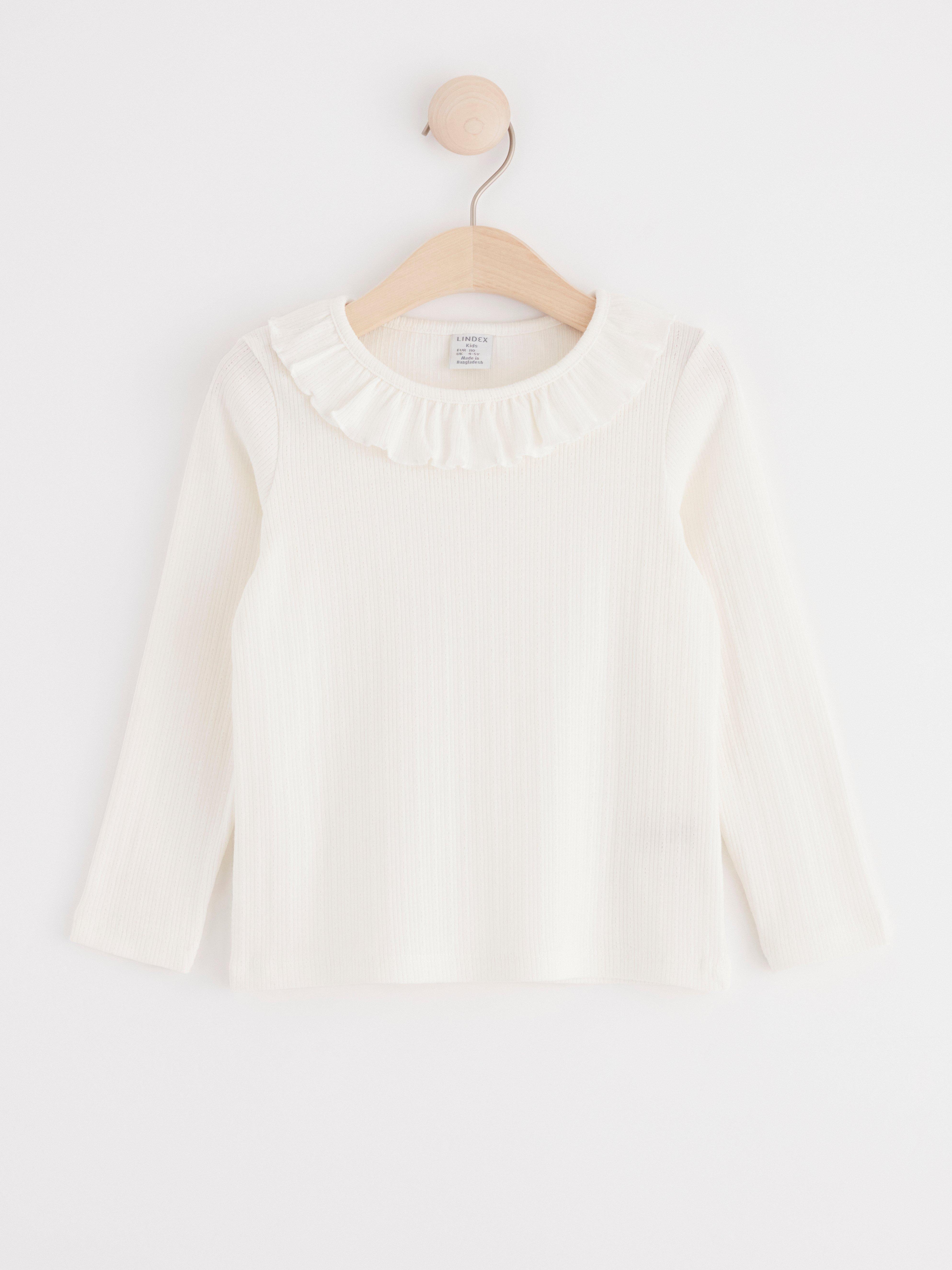 Ribbed top with frill collar Light Dusty White