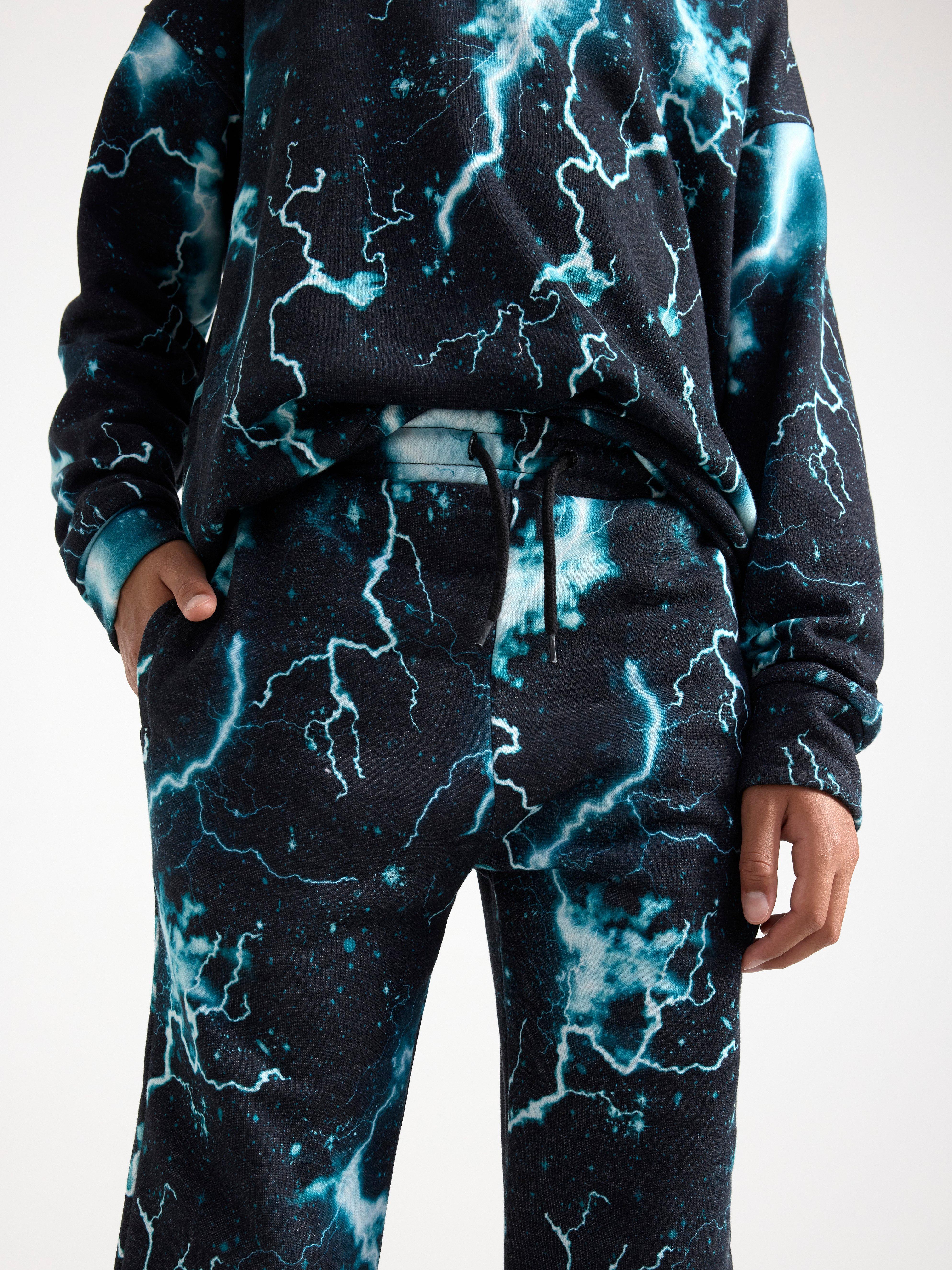 Joggers with brushed inside and allover pattern Dusty turqouise