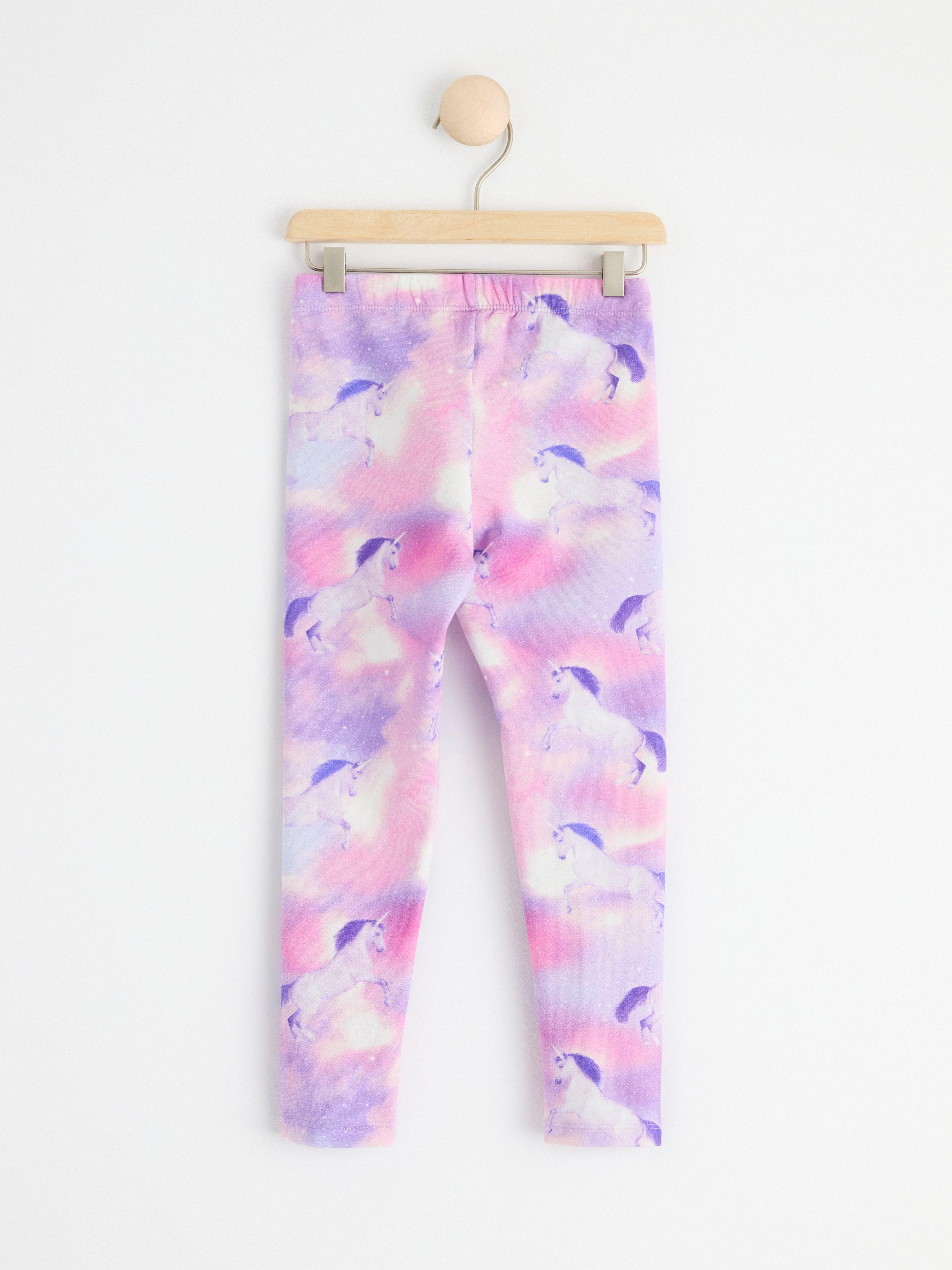 Leggings with brushed inside and unicorns Light Dusty White