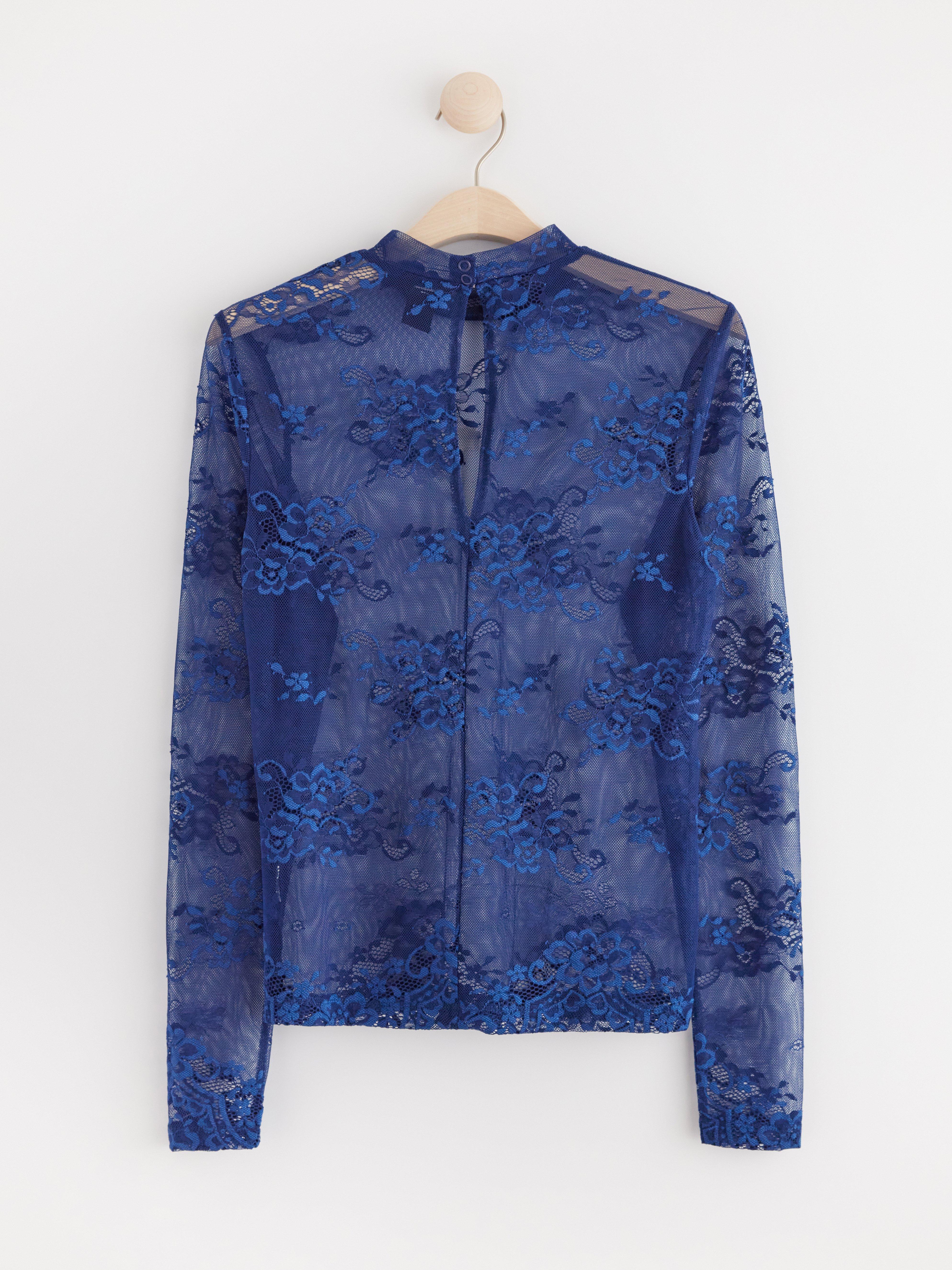 Long sleeve top in lace Dark Blue