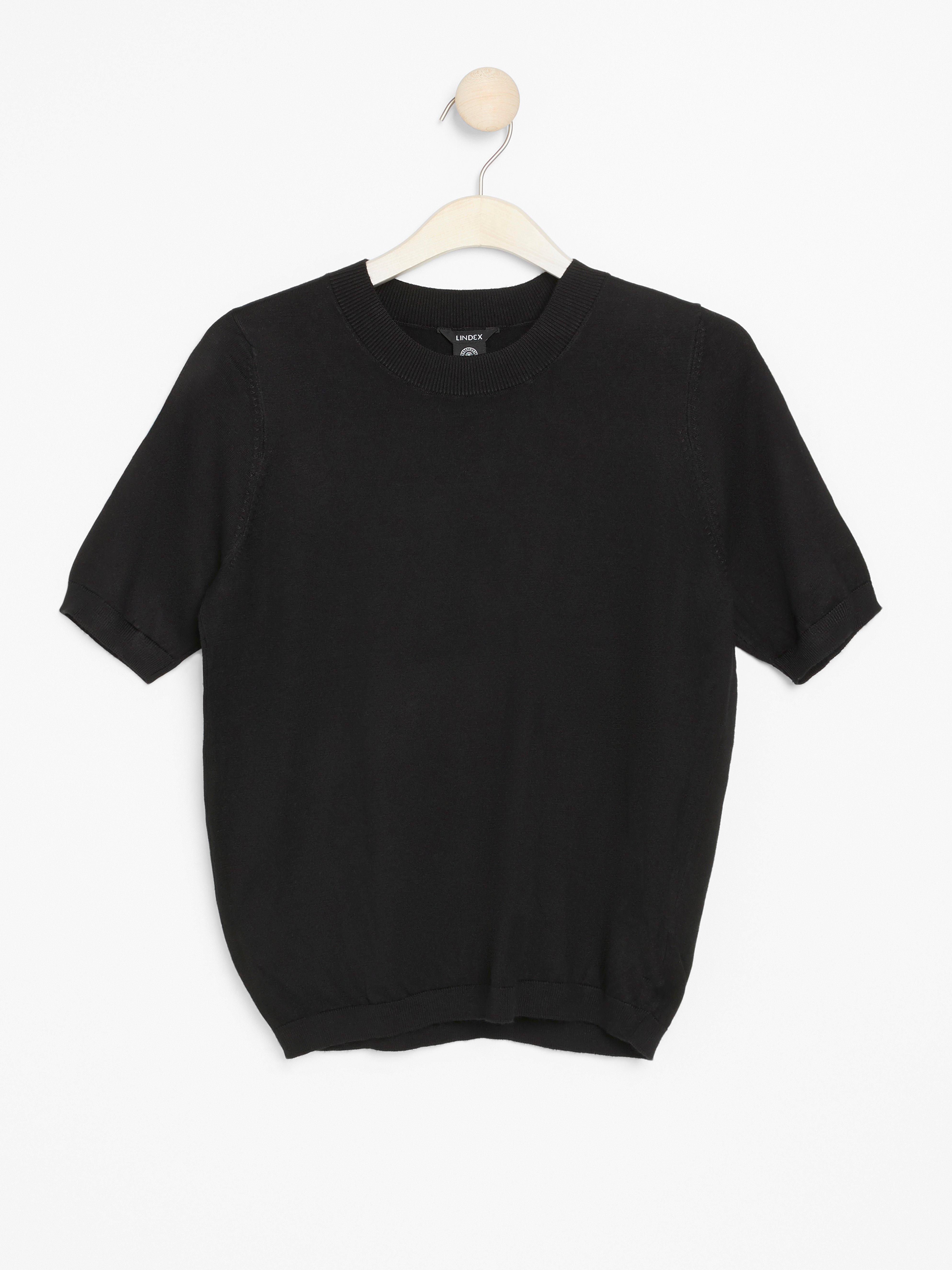 Fine-knit short sleeve jumper Black