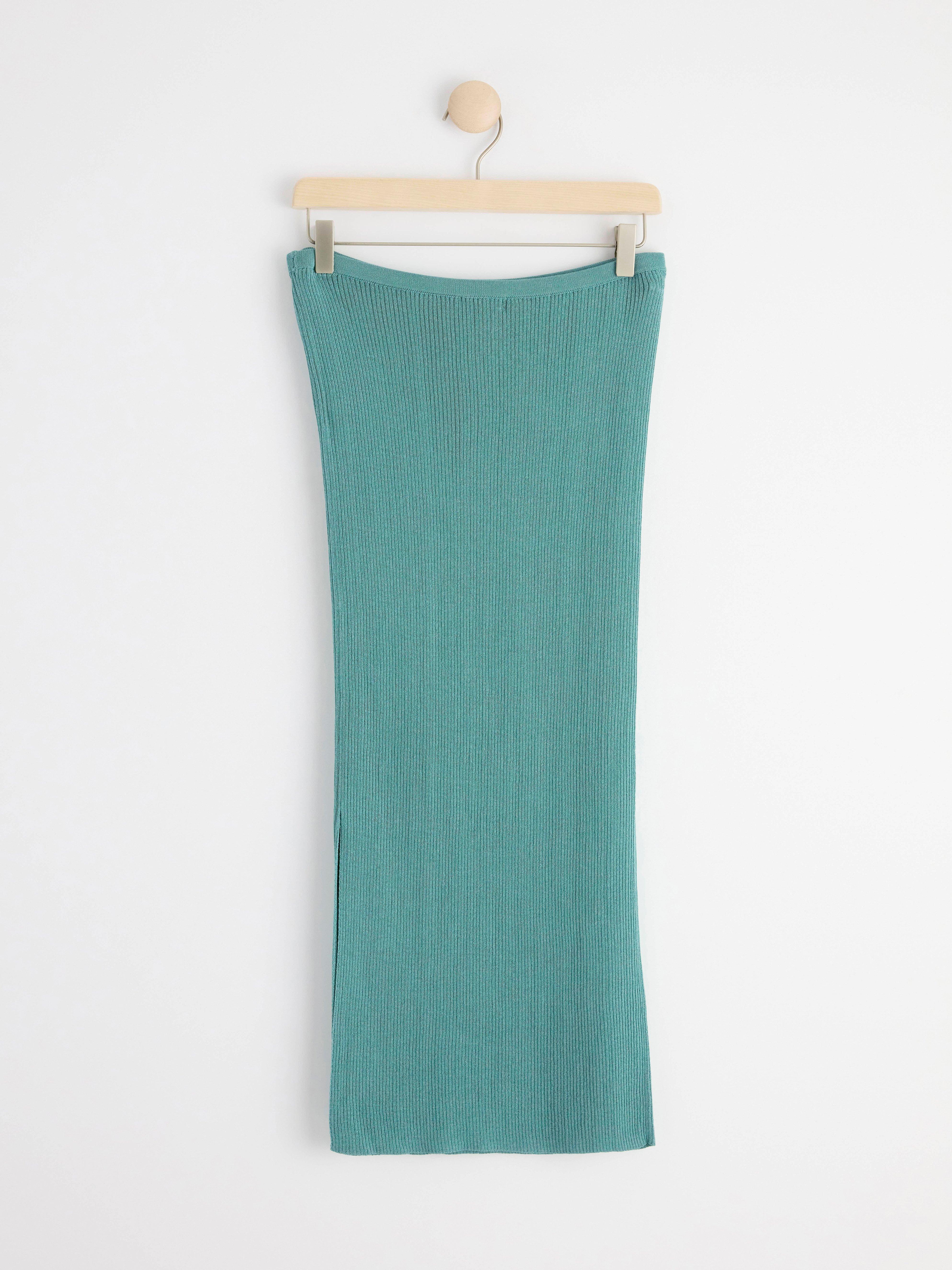 Rib-knitted midi skirt Turquoise