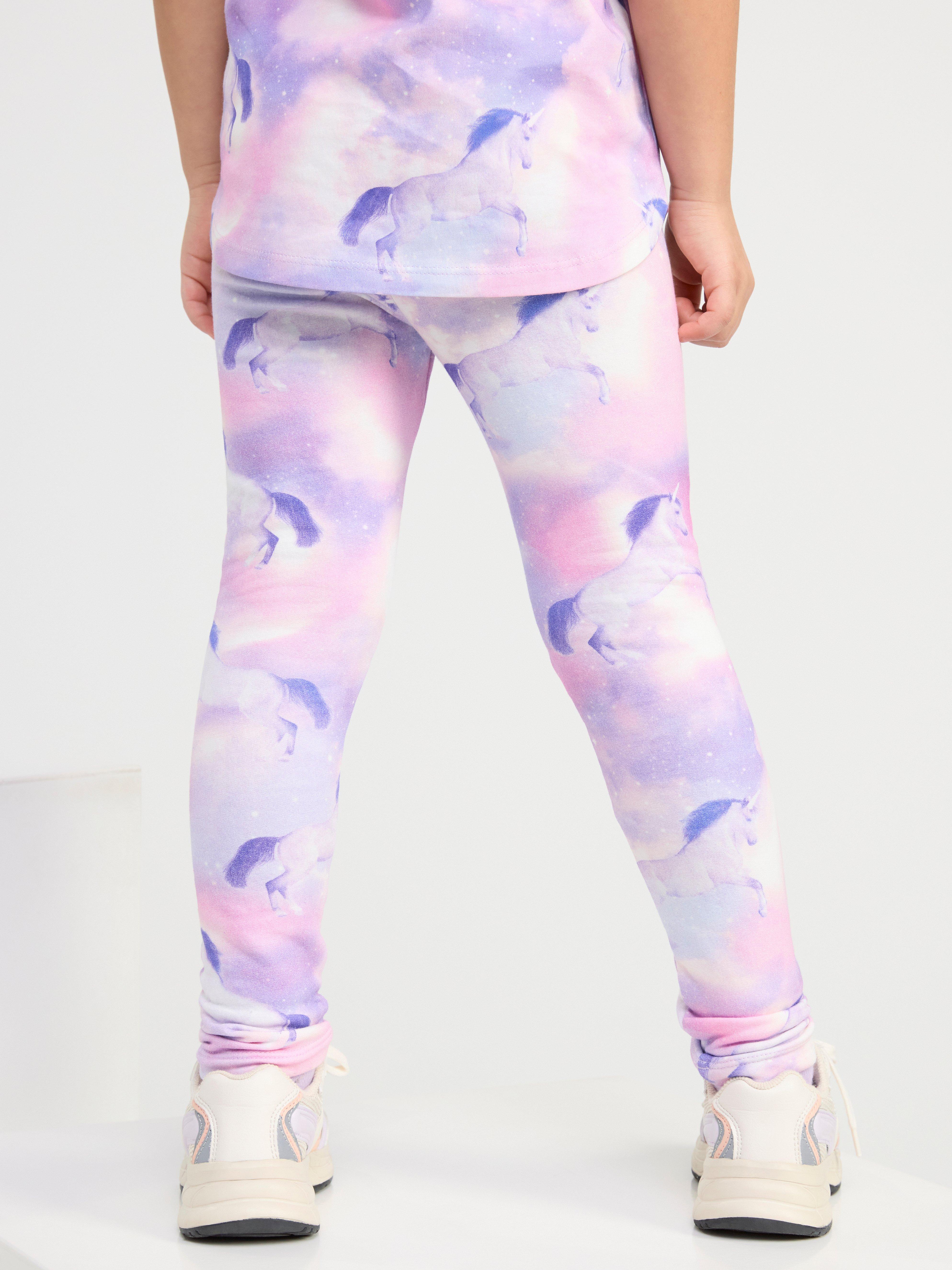 Leggings with brushed inside and unicorns Light Dusty White