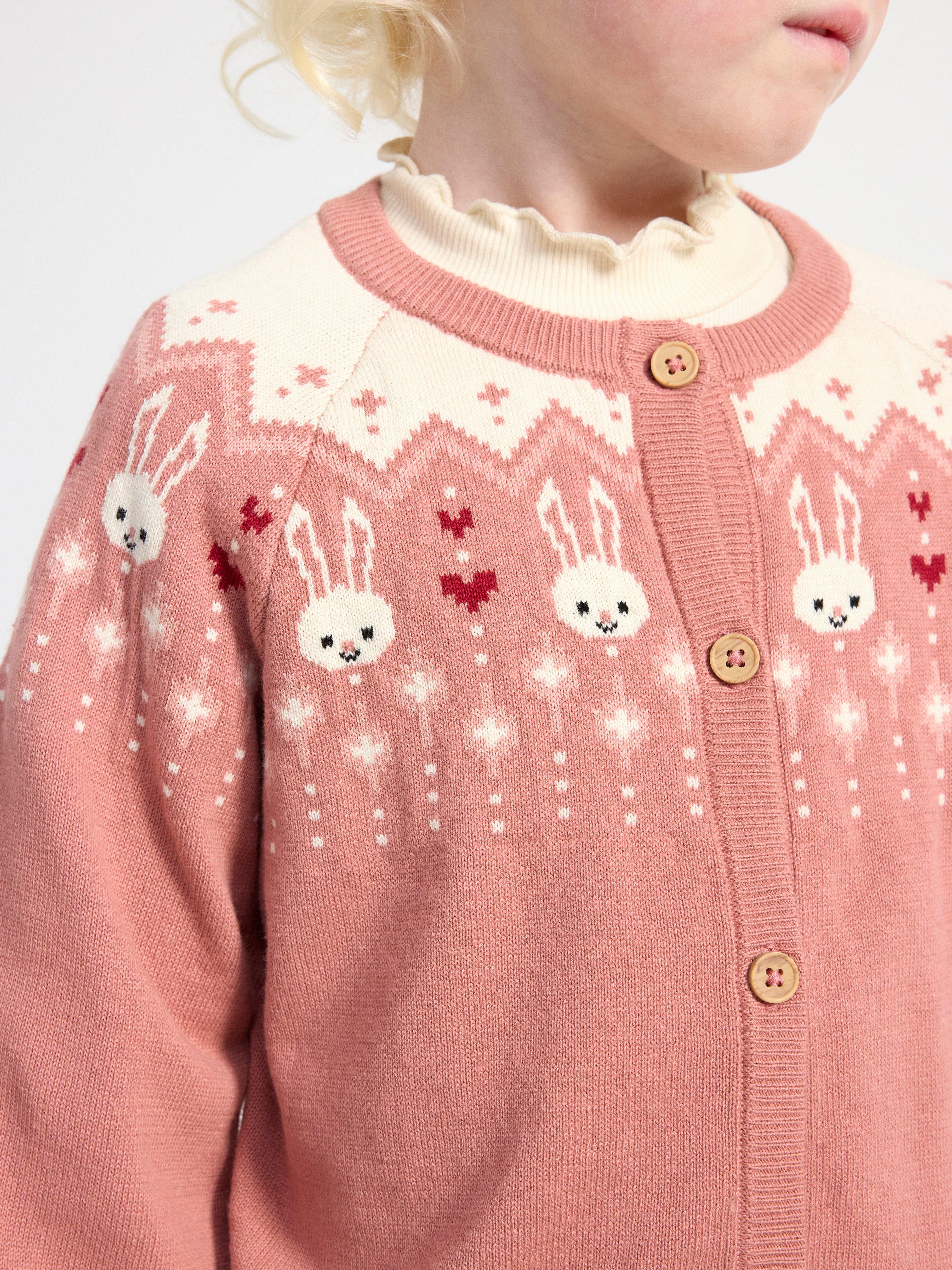 Knitted cardigan with rabbits Dusty Pink