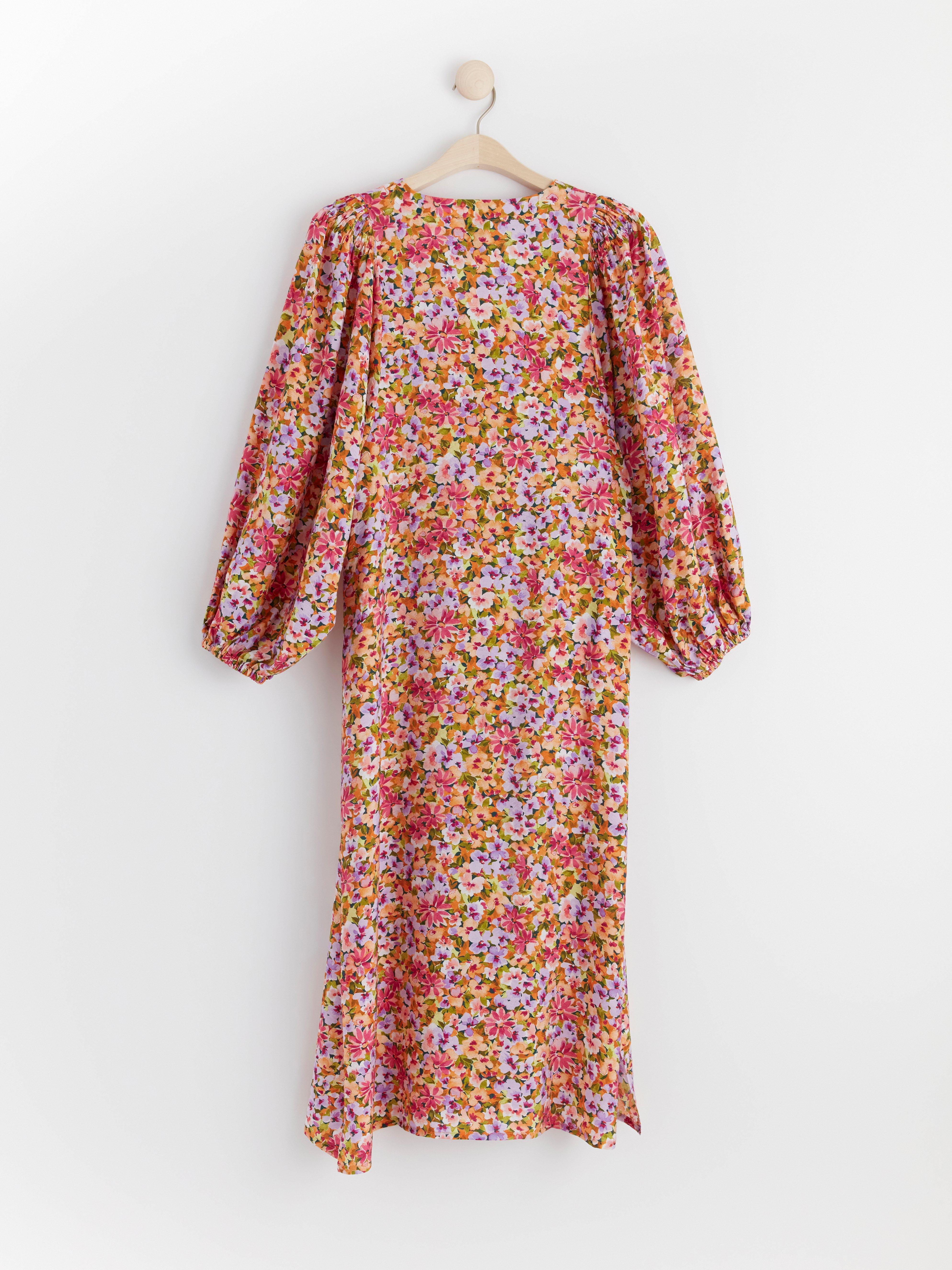 Buttoned puff sleeve maxi dress orange