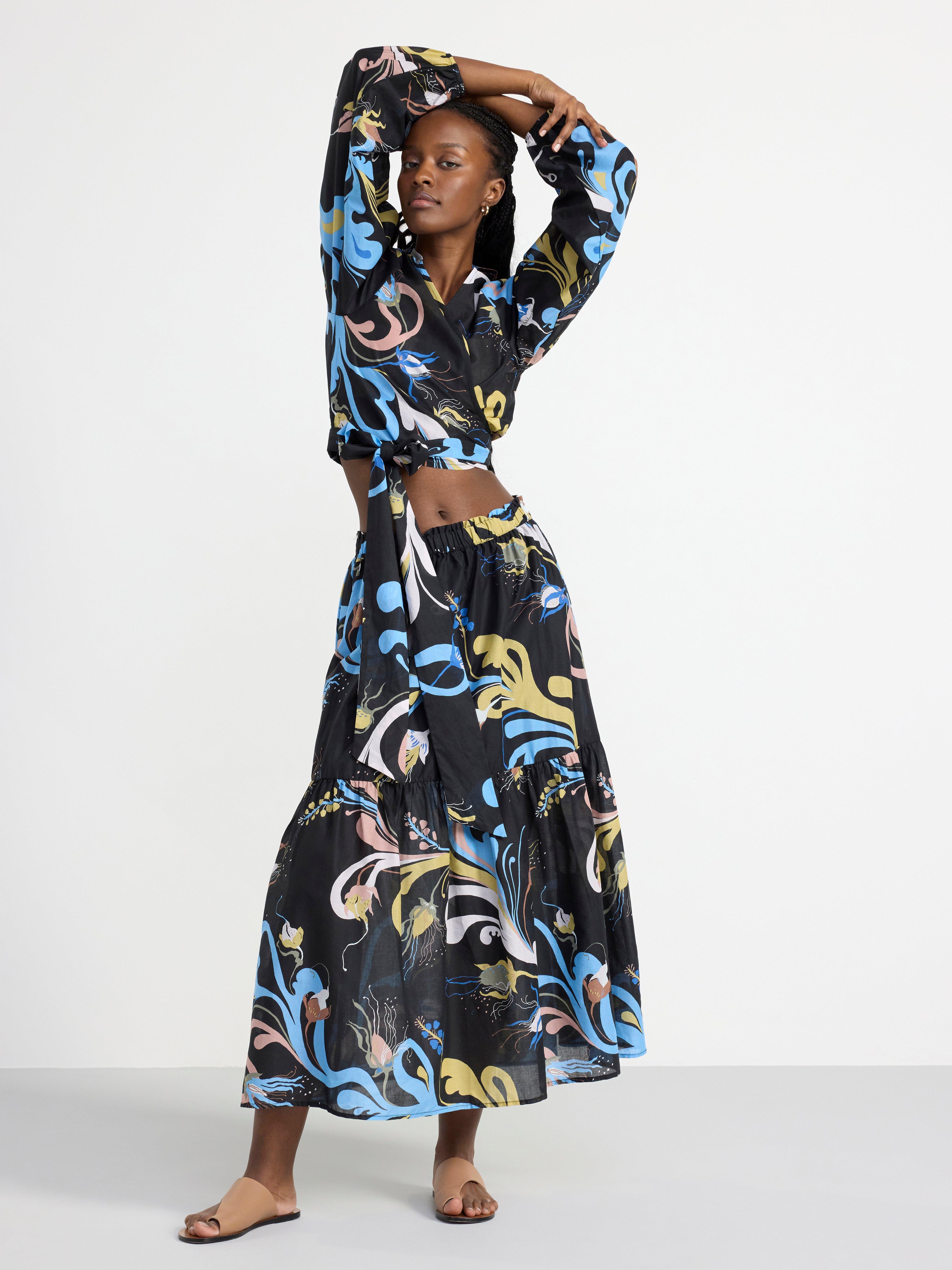 Tiered midi skirt Black