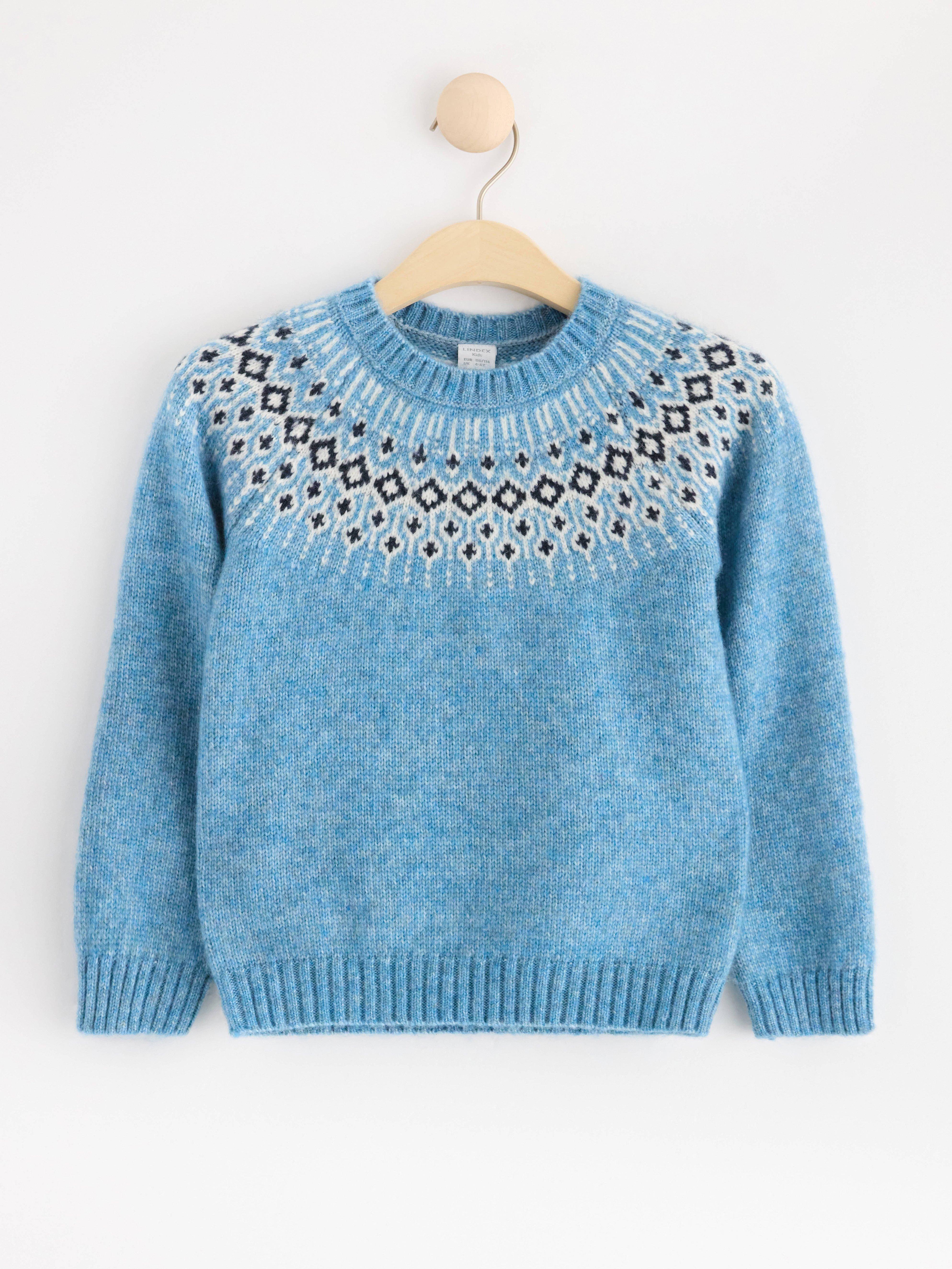 Knitted fair Isle jumper Light Dusty Blue