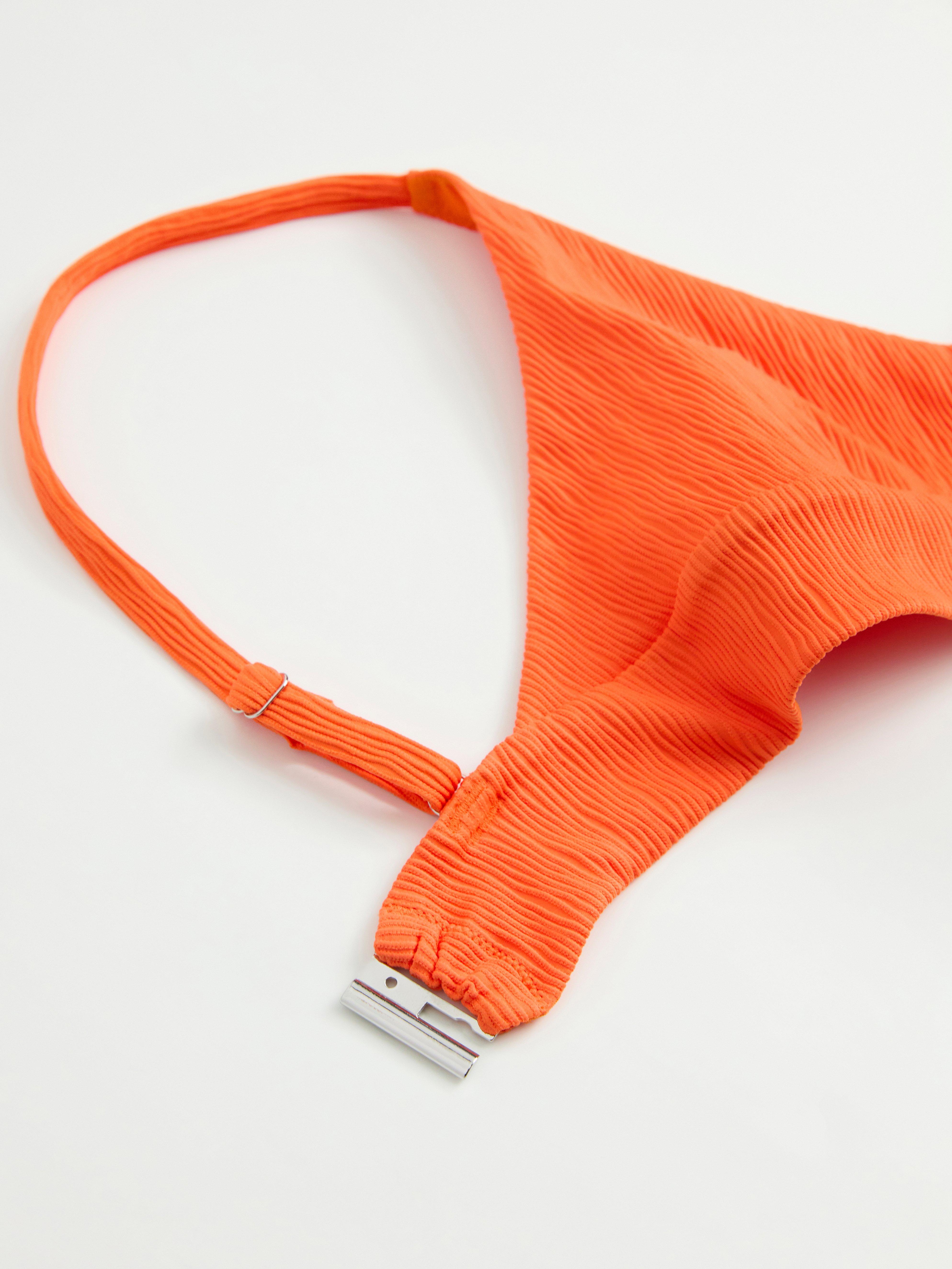 Unpadded bikini top with crinkled texture Dark Orange