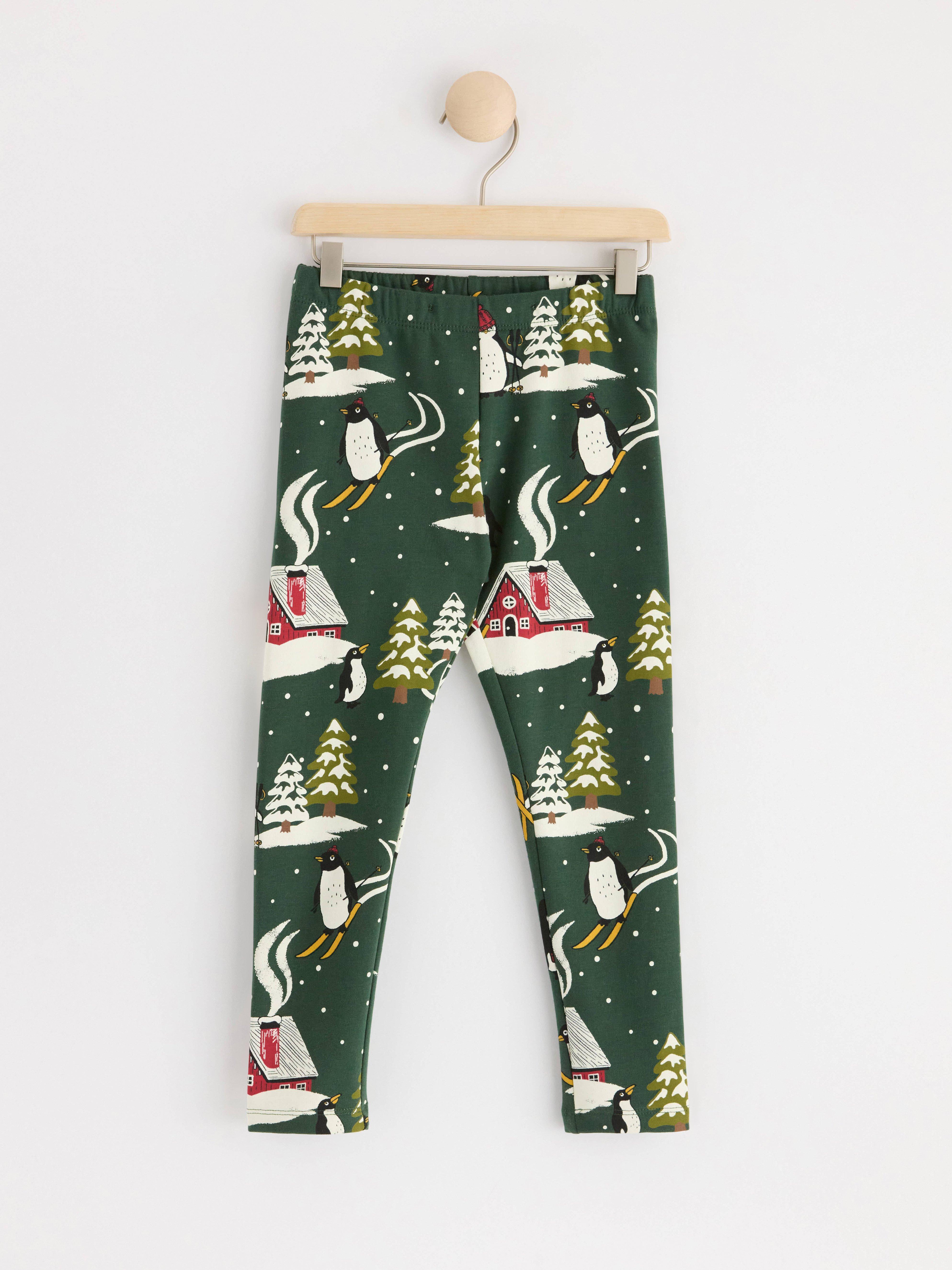 Leggings with penguins Dark Dusty Green
