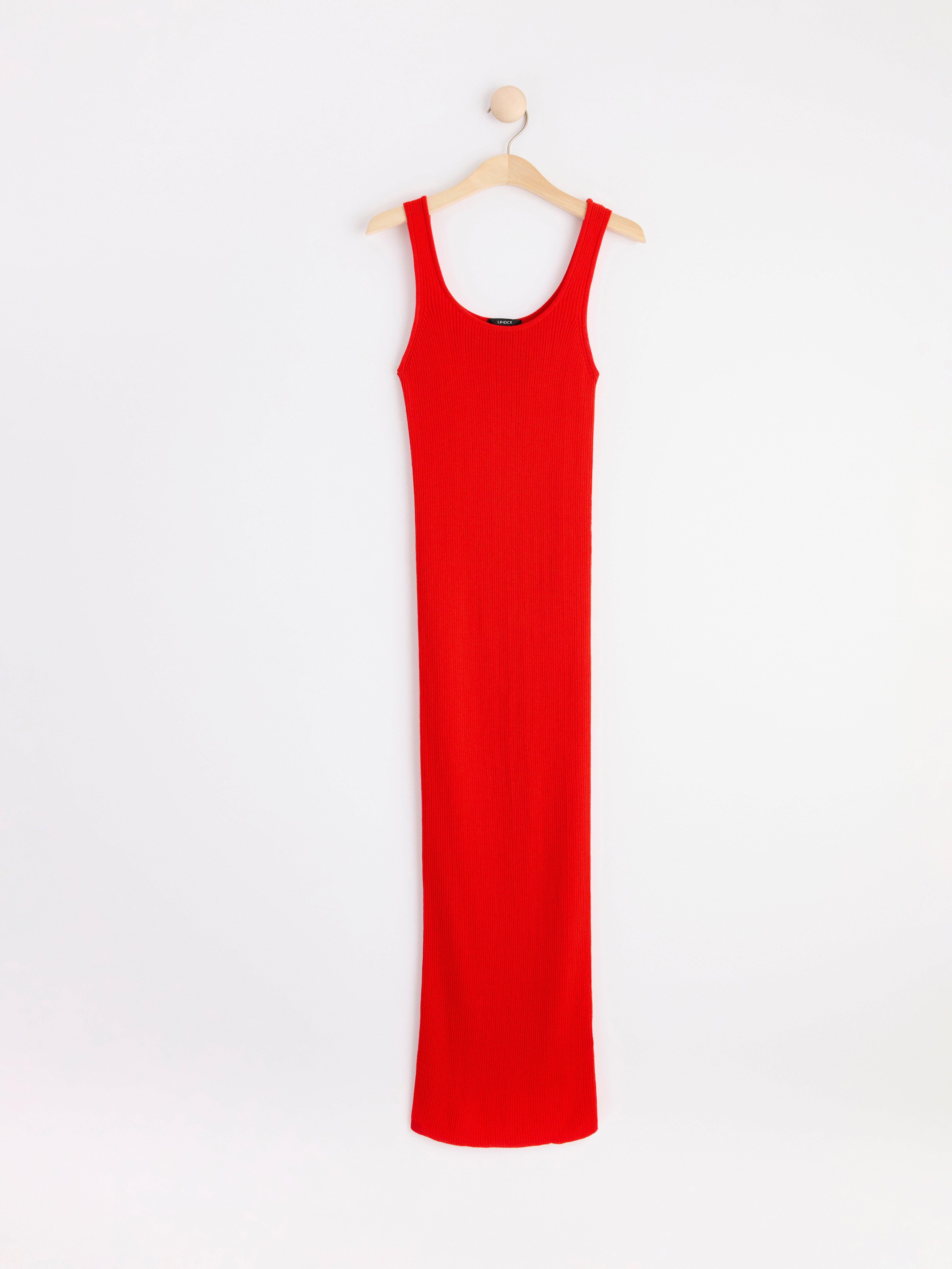 Knitted sleeveless midi dress Red