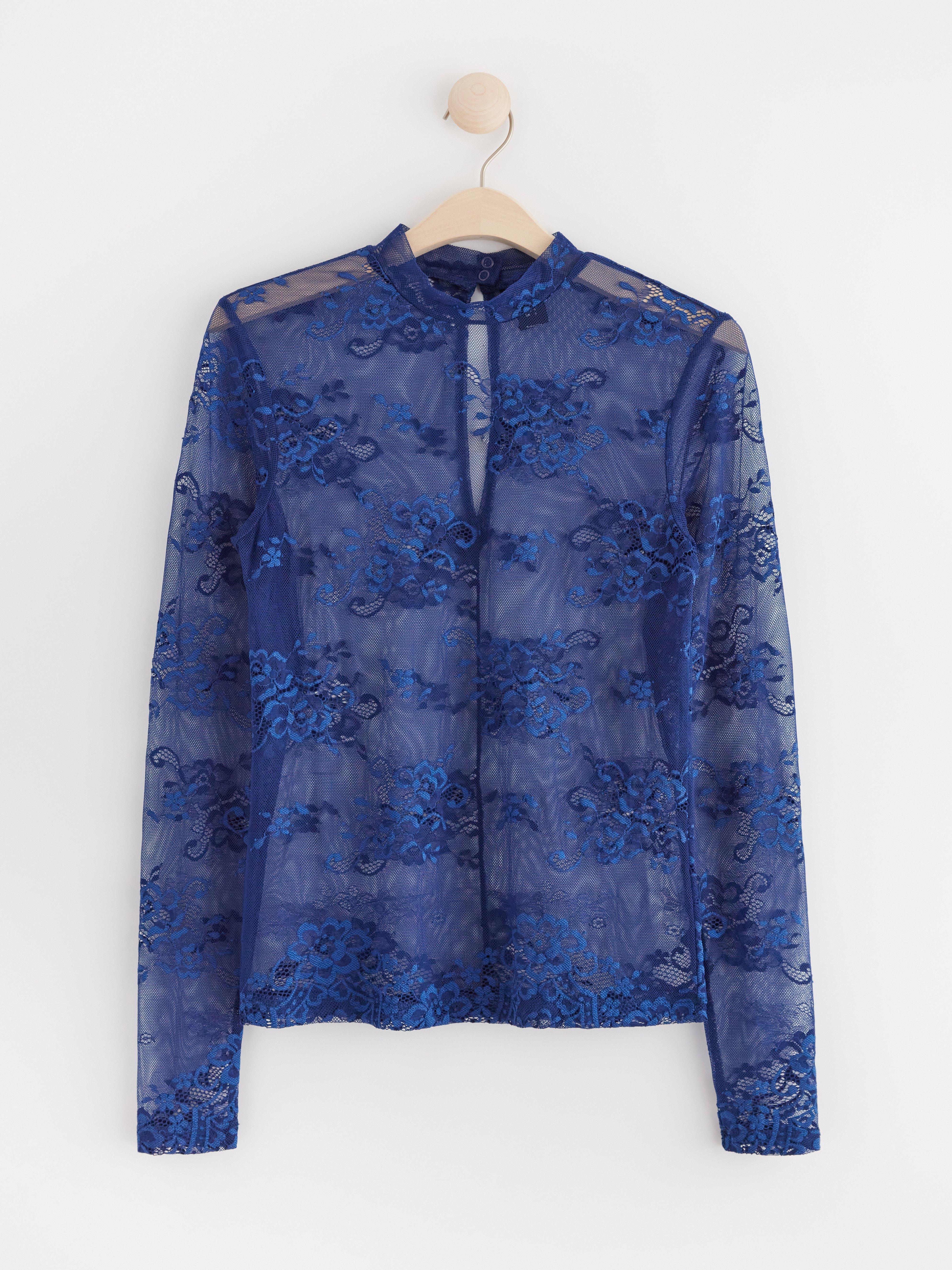 Long sleeve top in lace Dark Blue