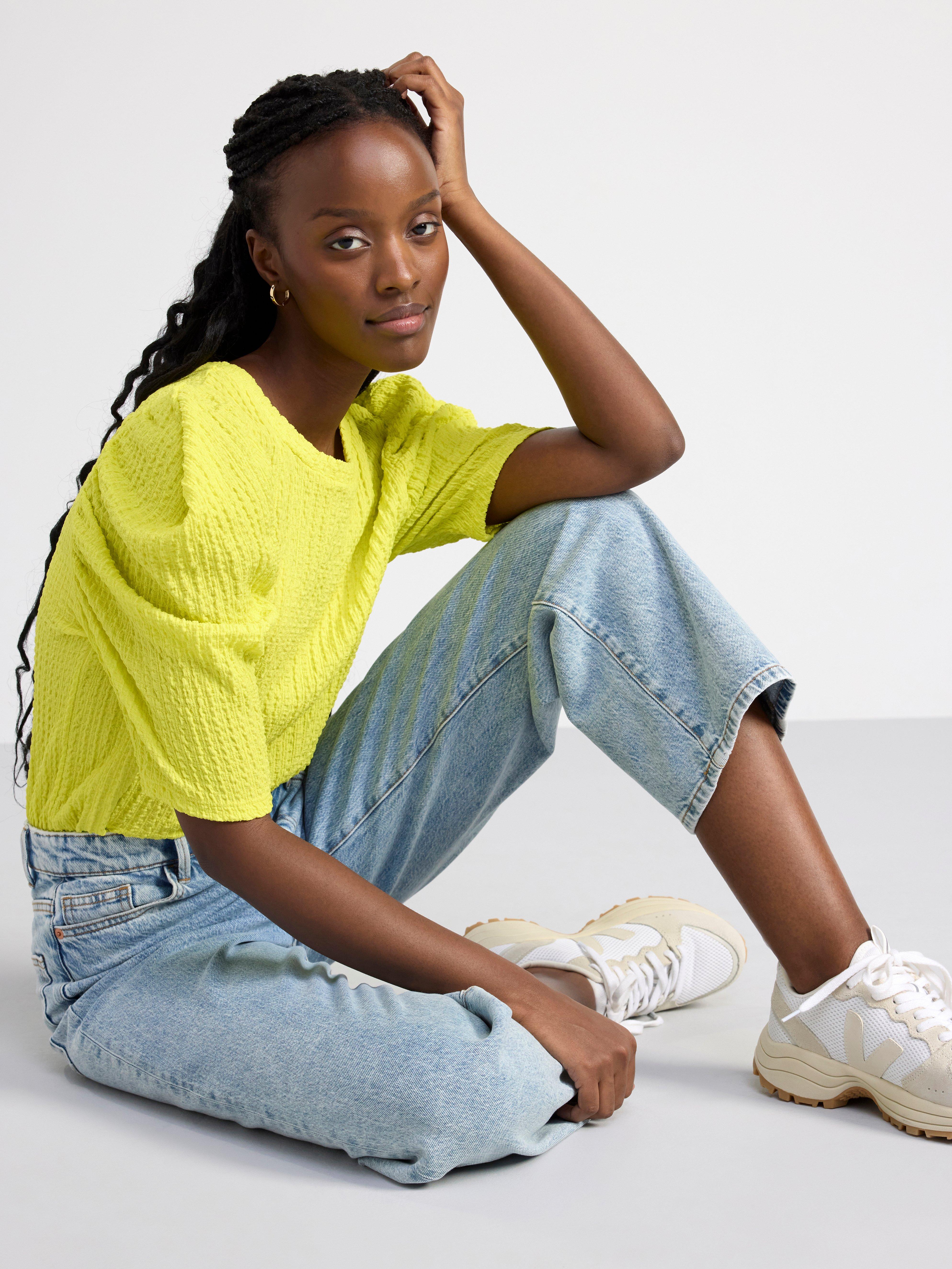 Textured puff sleeve top Light Lime