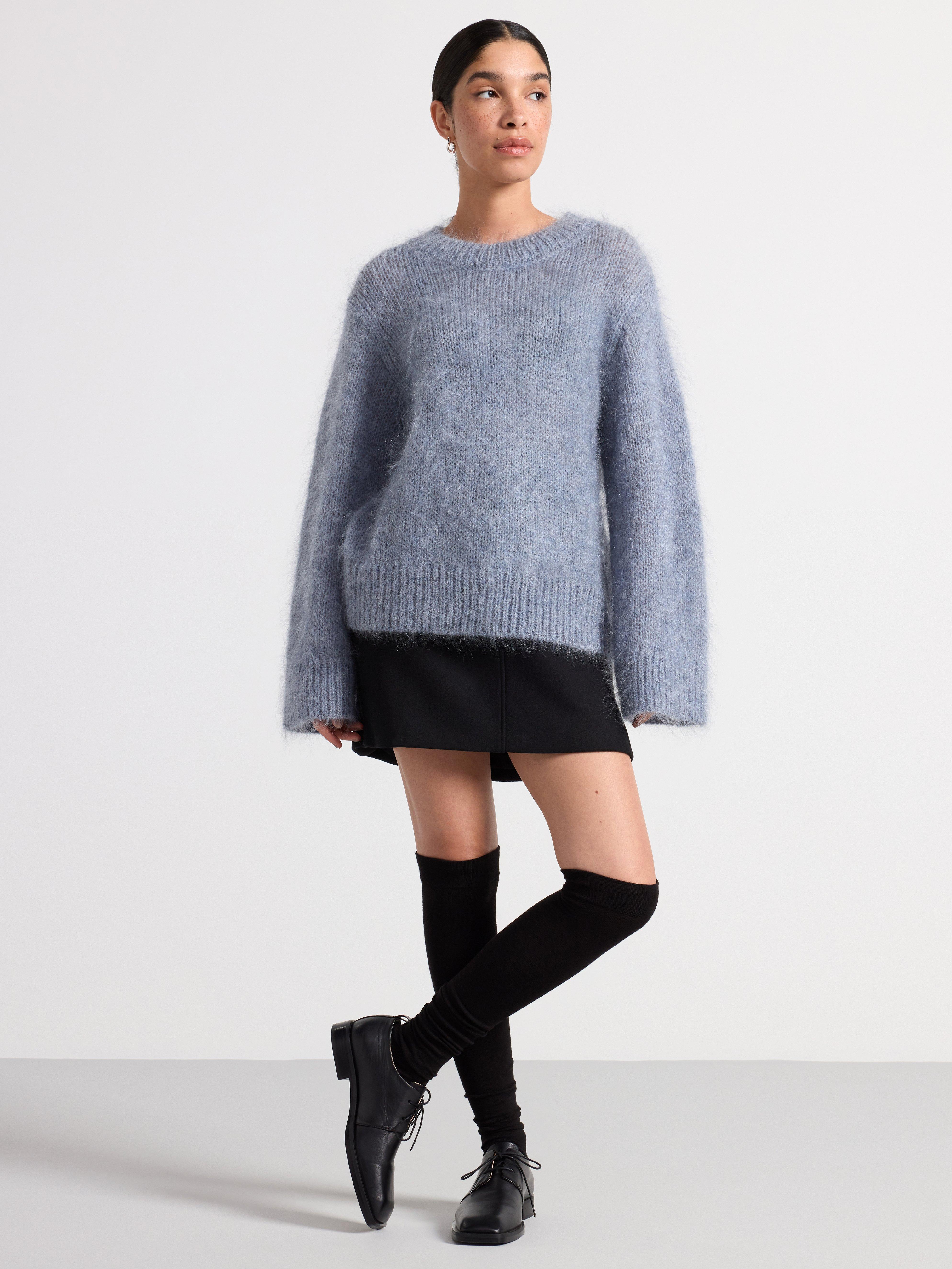 Jumper in wool and mohair blend blue