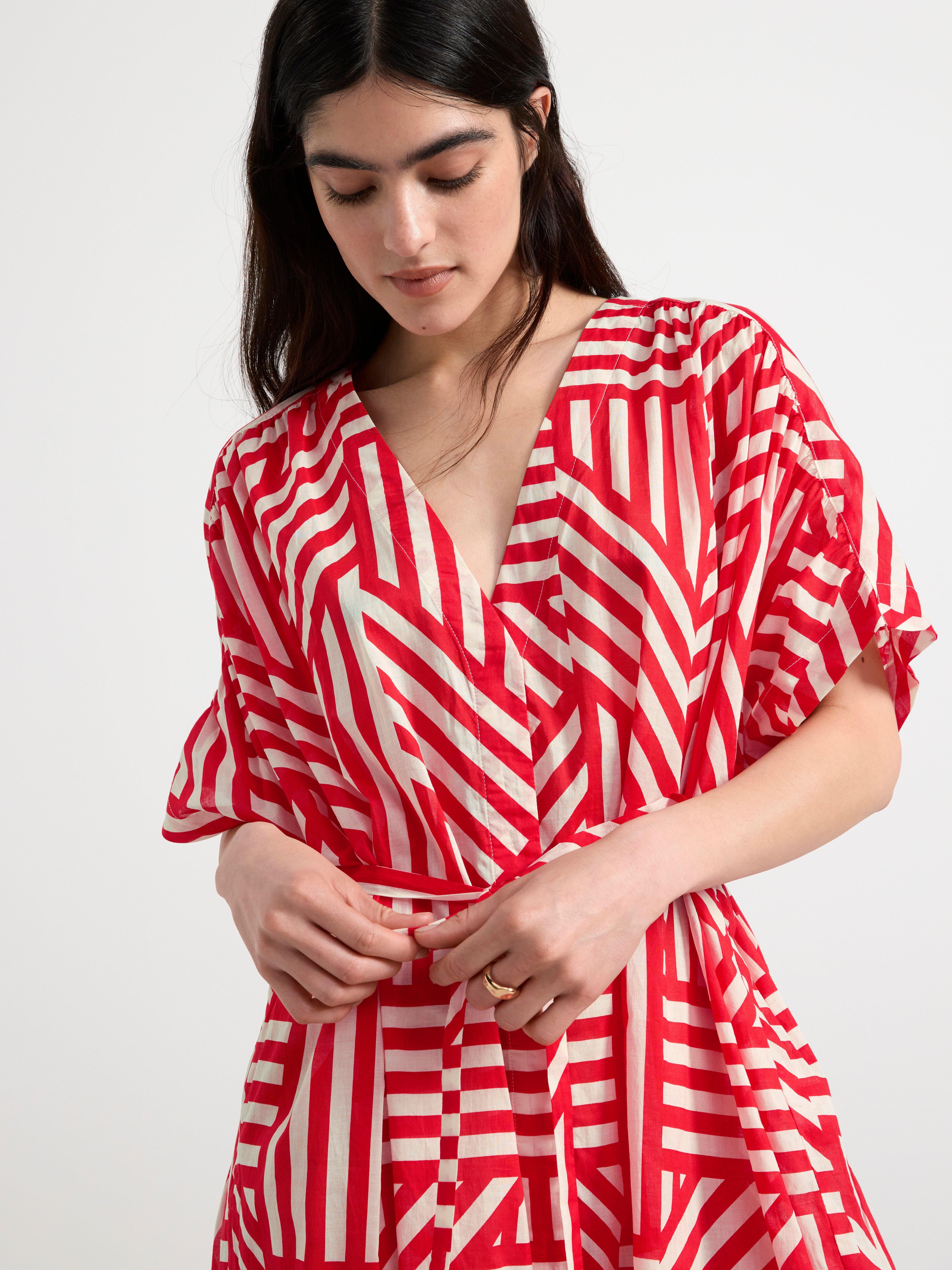 Patterned kaftan midi dress Strong Red