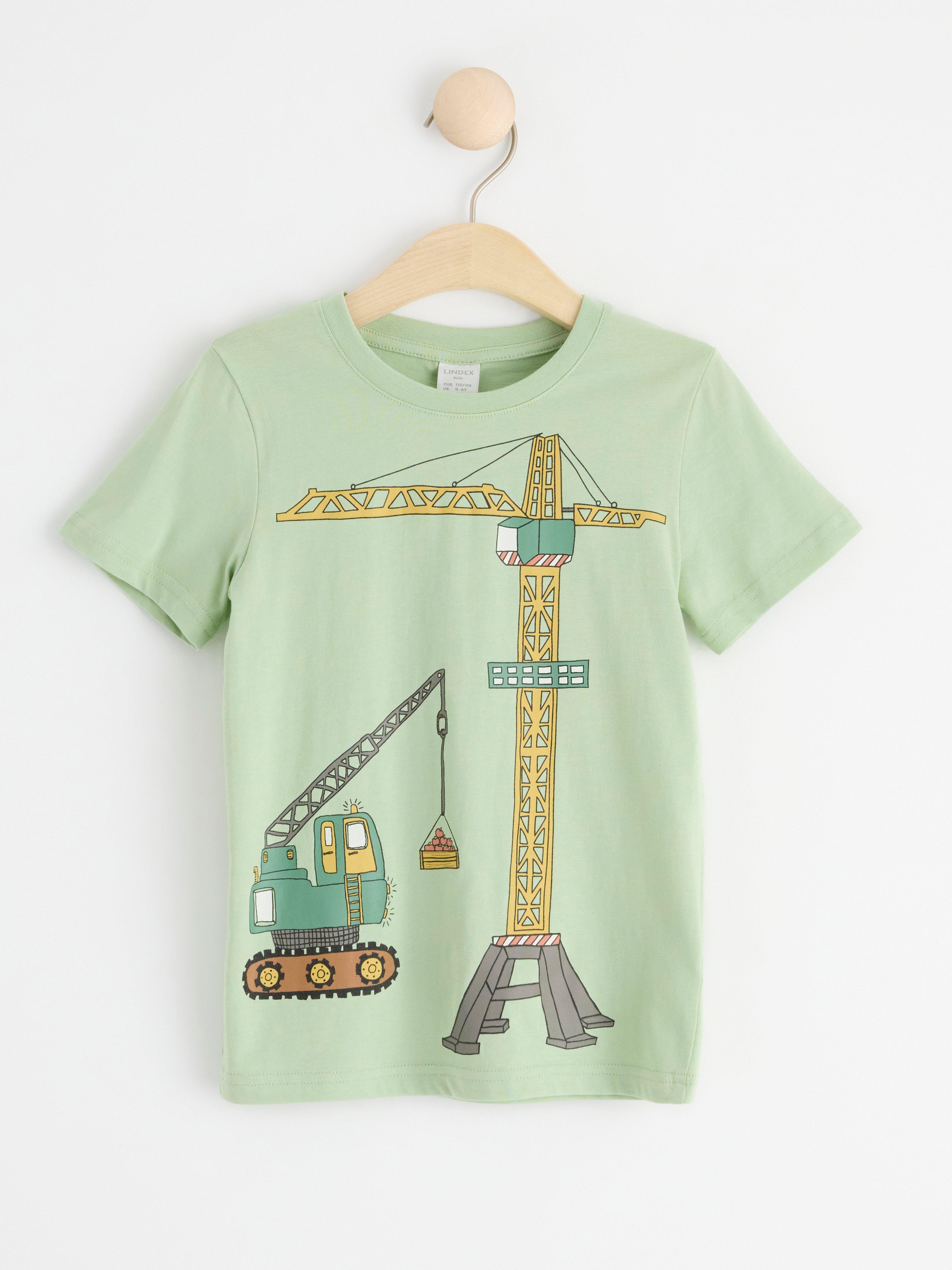 Short sleeve top with working vehicles Light Dusty Green