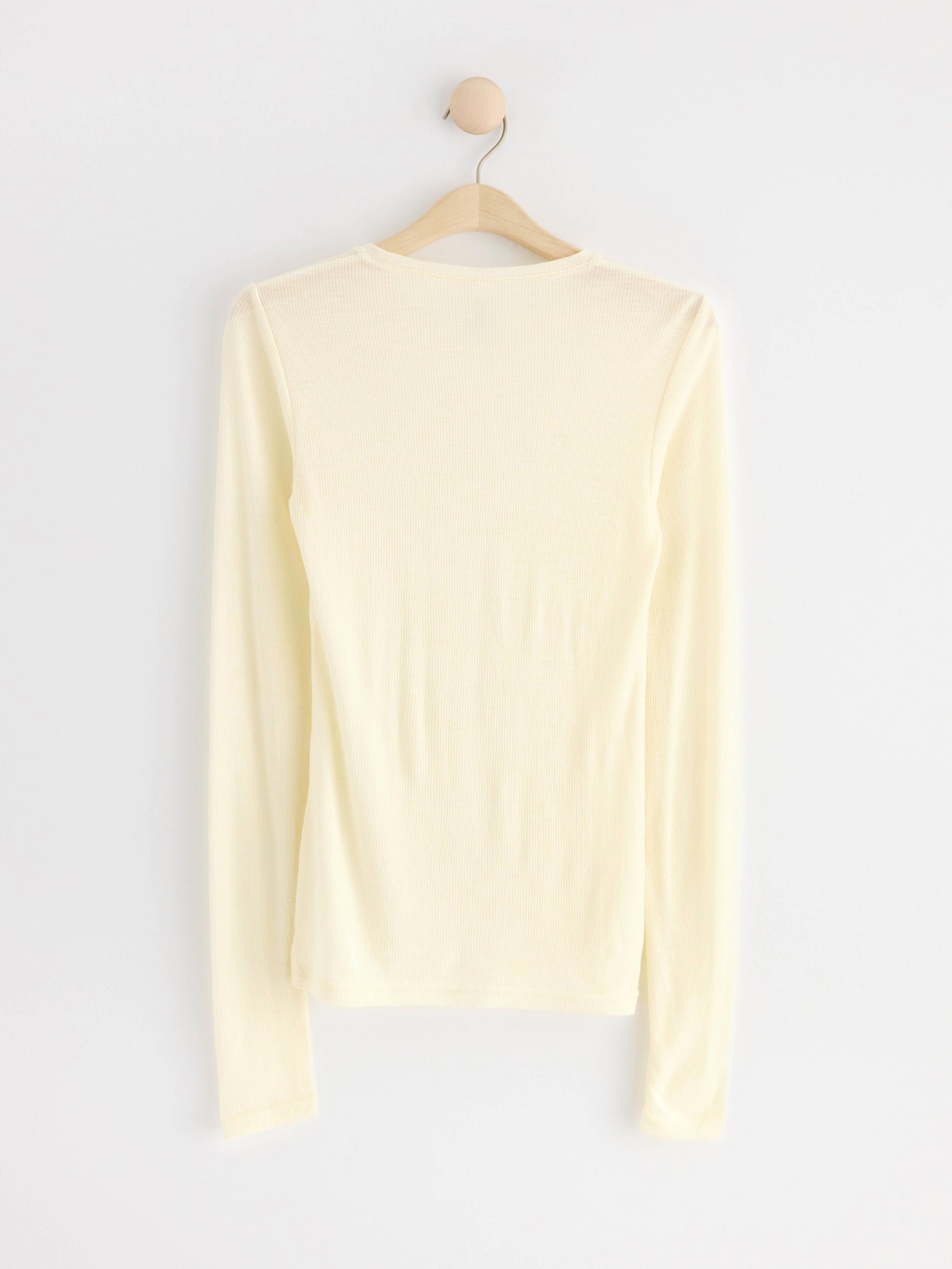 Ribbed top in merino wool Light Dusty White