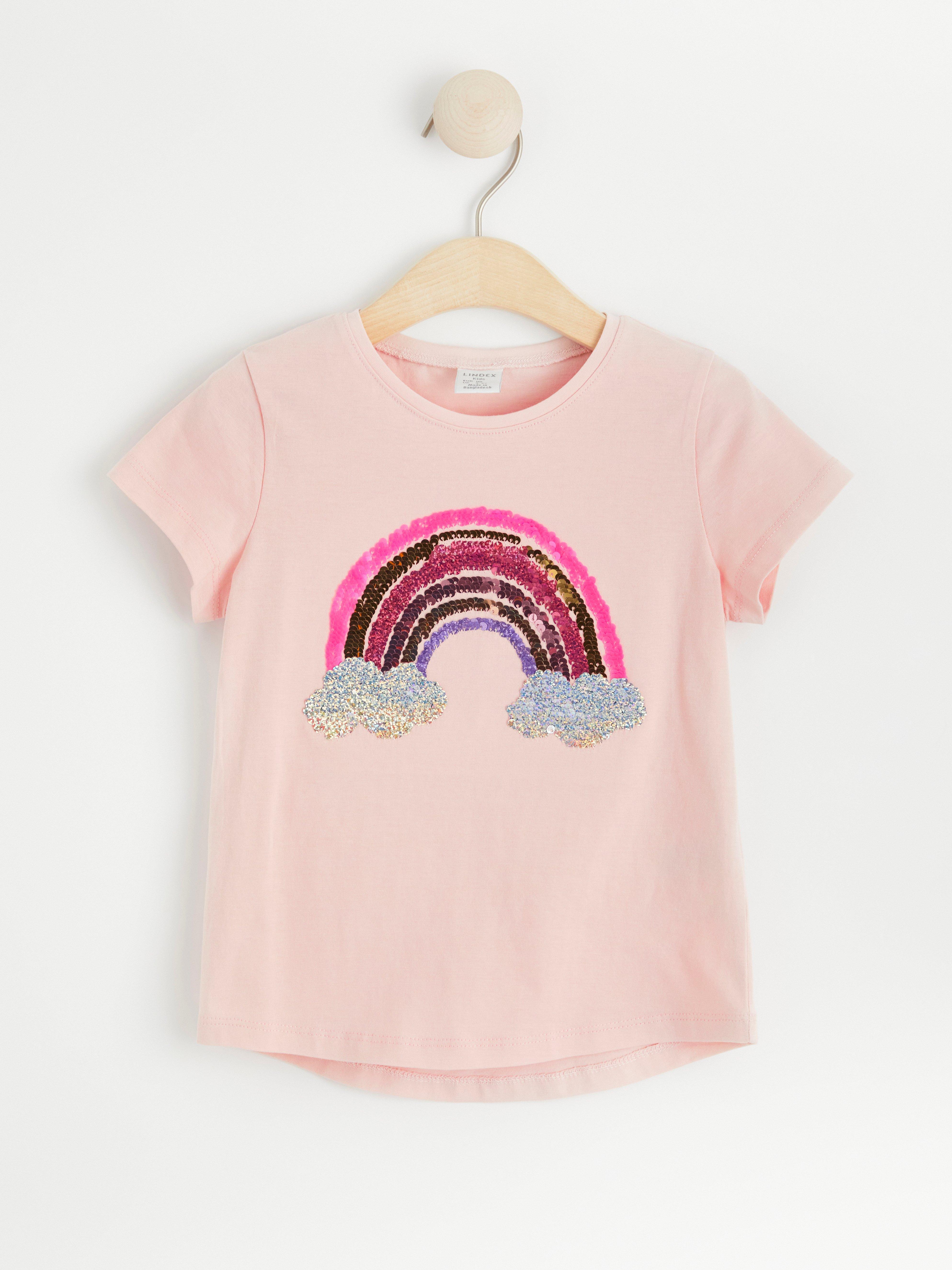 Short sleeve top with reversible sequins Light Dusty Pink