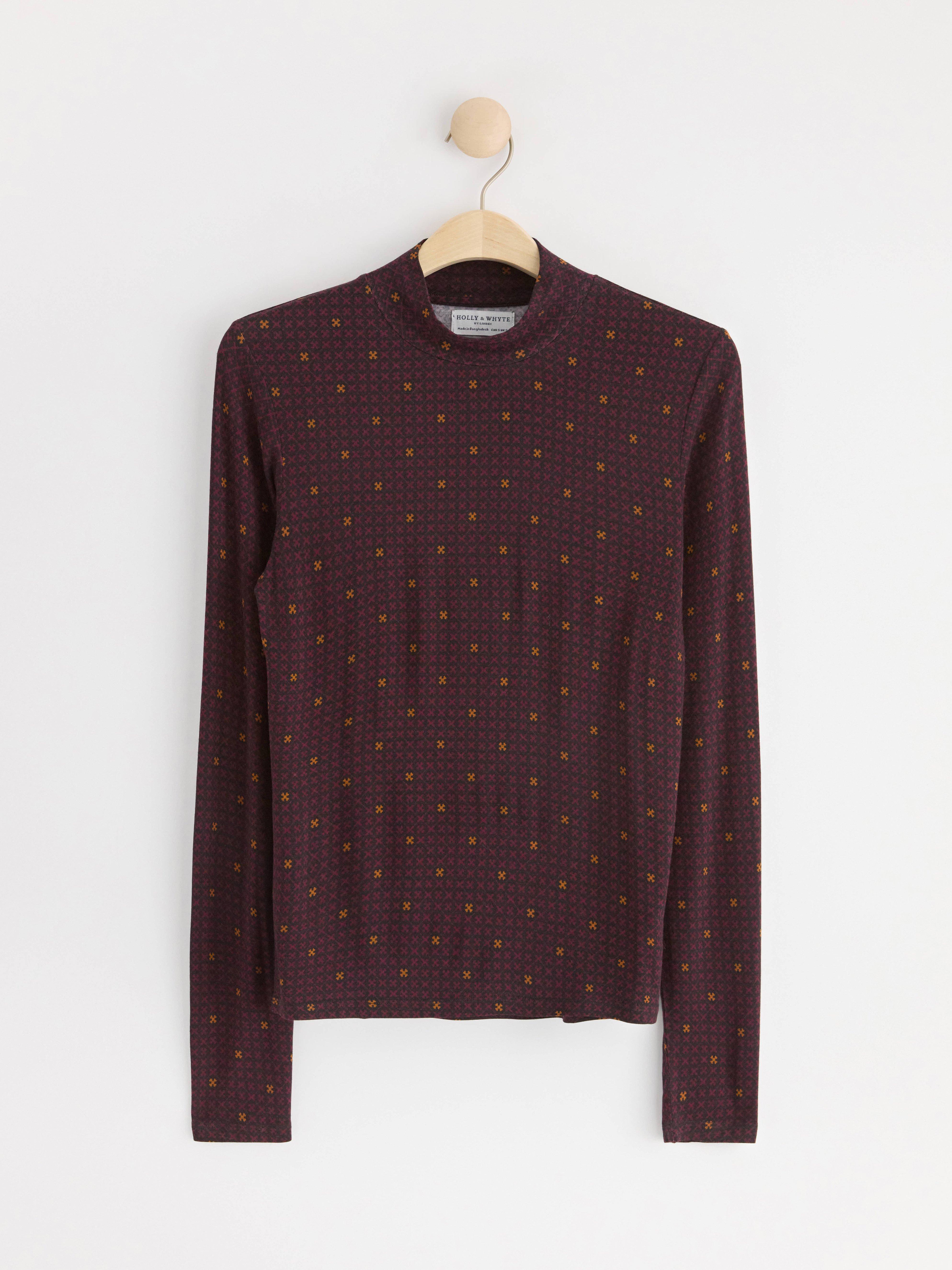 Mock neck top with pattern Dark dusty red