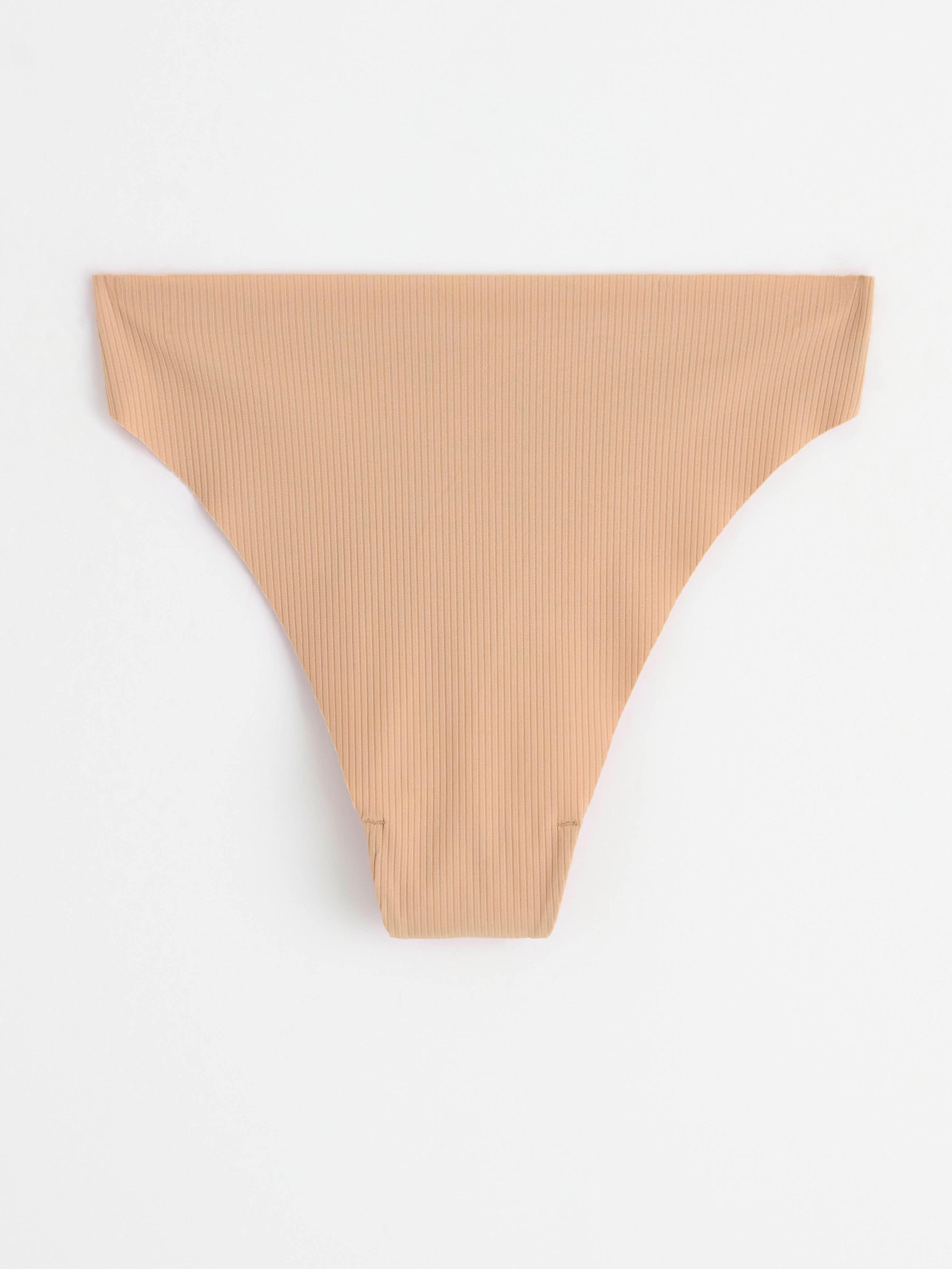 Ribbed seamless high waist thong Beige