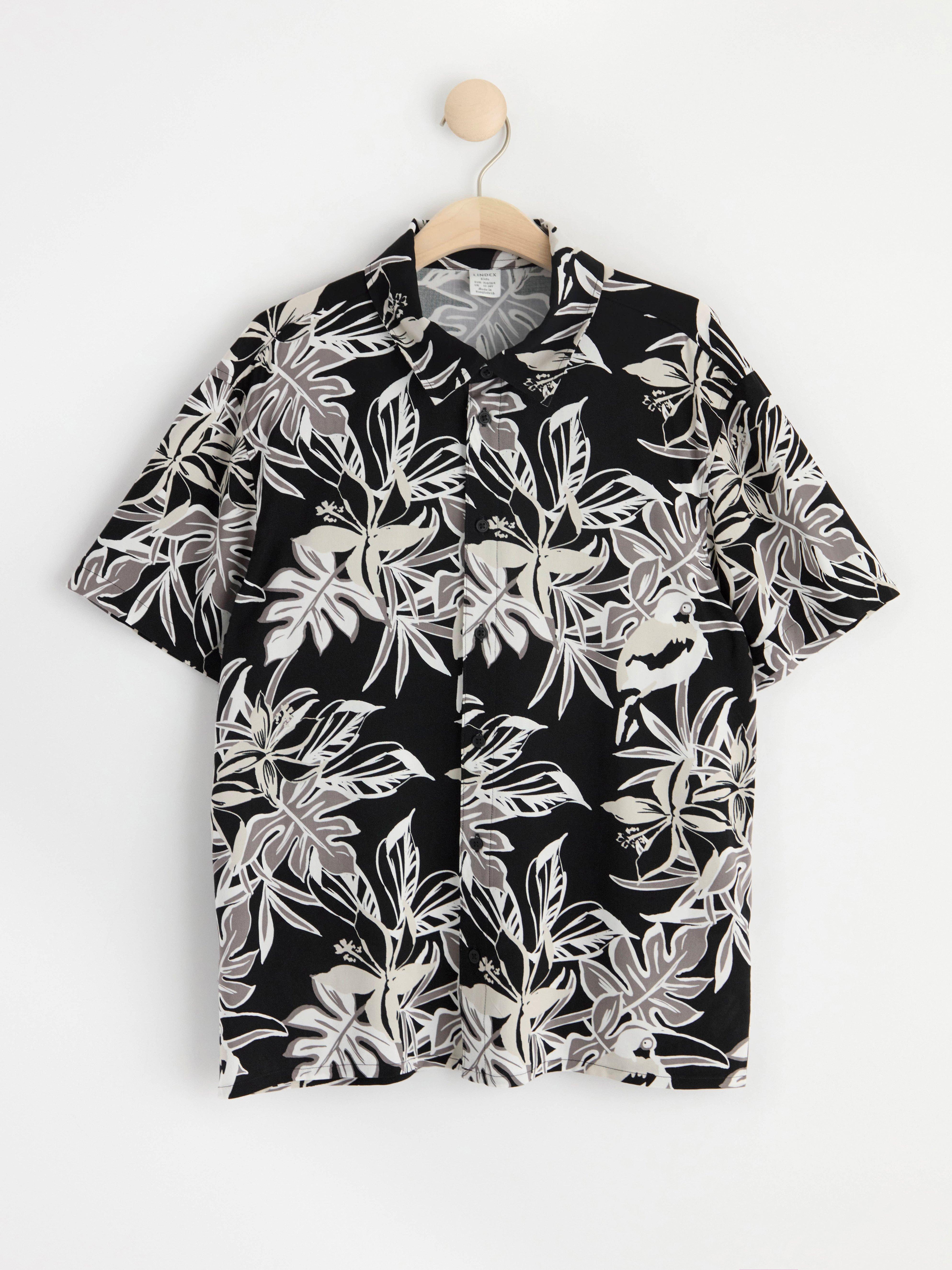 Short sleeve shirt with allover pattern Black